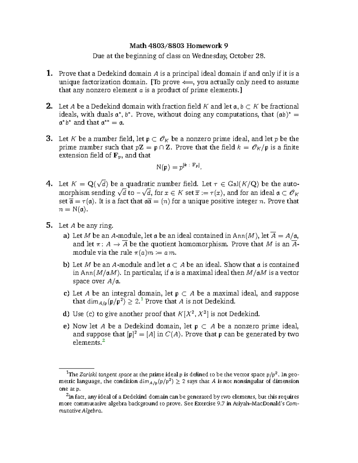 MATH 4803 2015-2016 Homework 9 - Math 4803/8803 Homework 9 Due At The ...