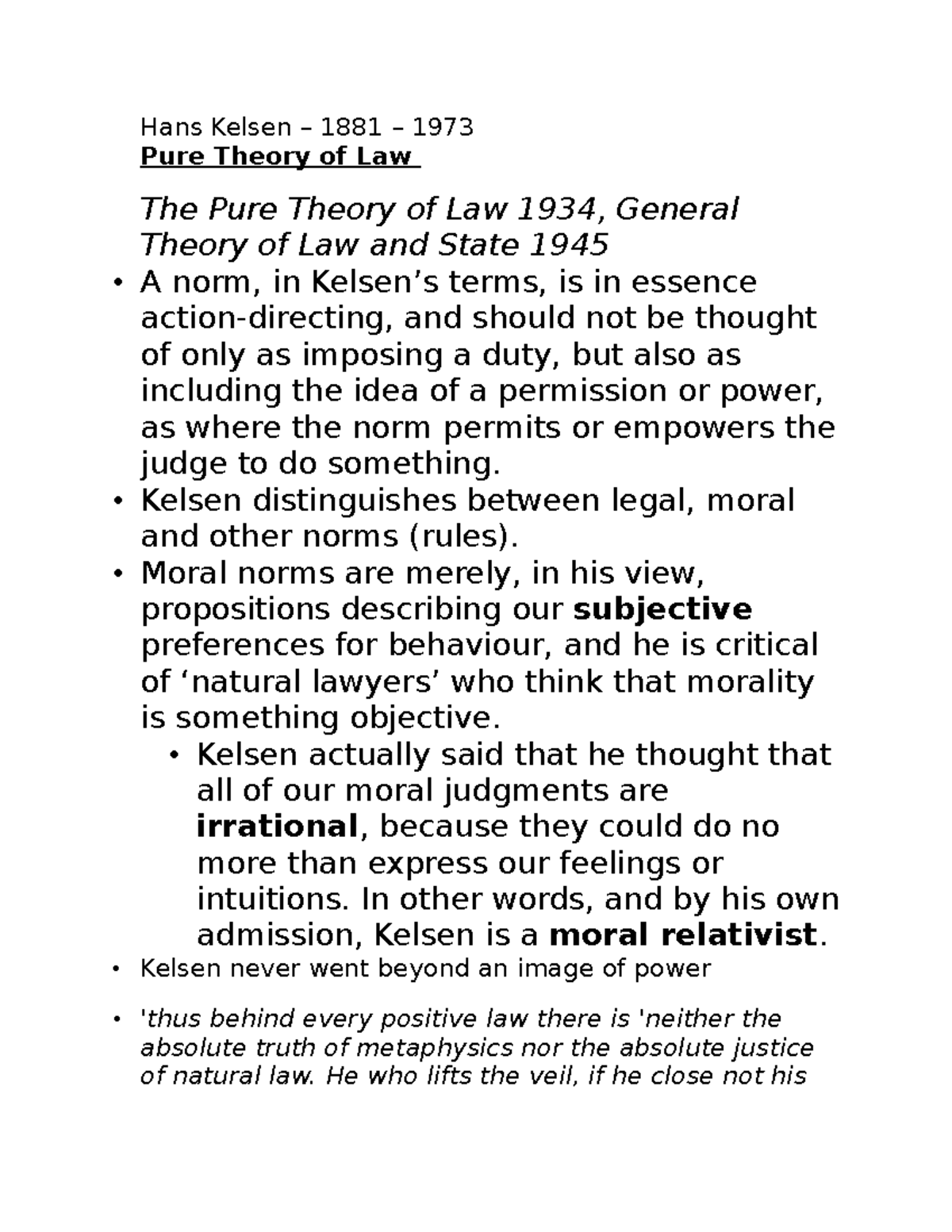 essay on kelsen pure theory of law