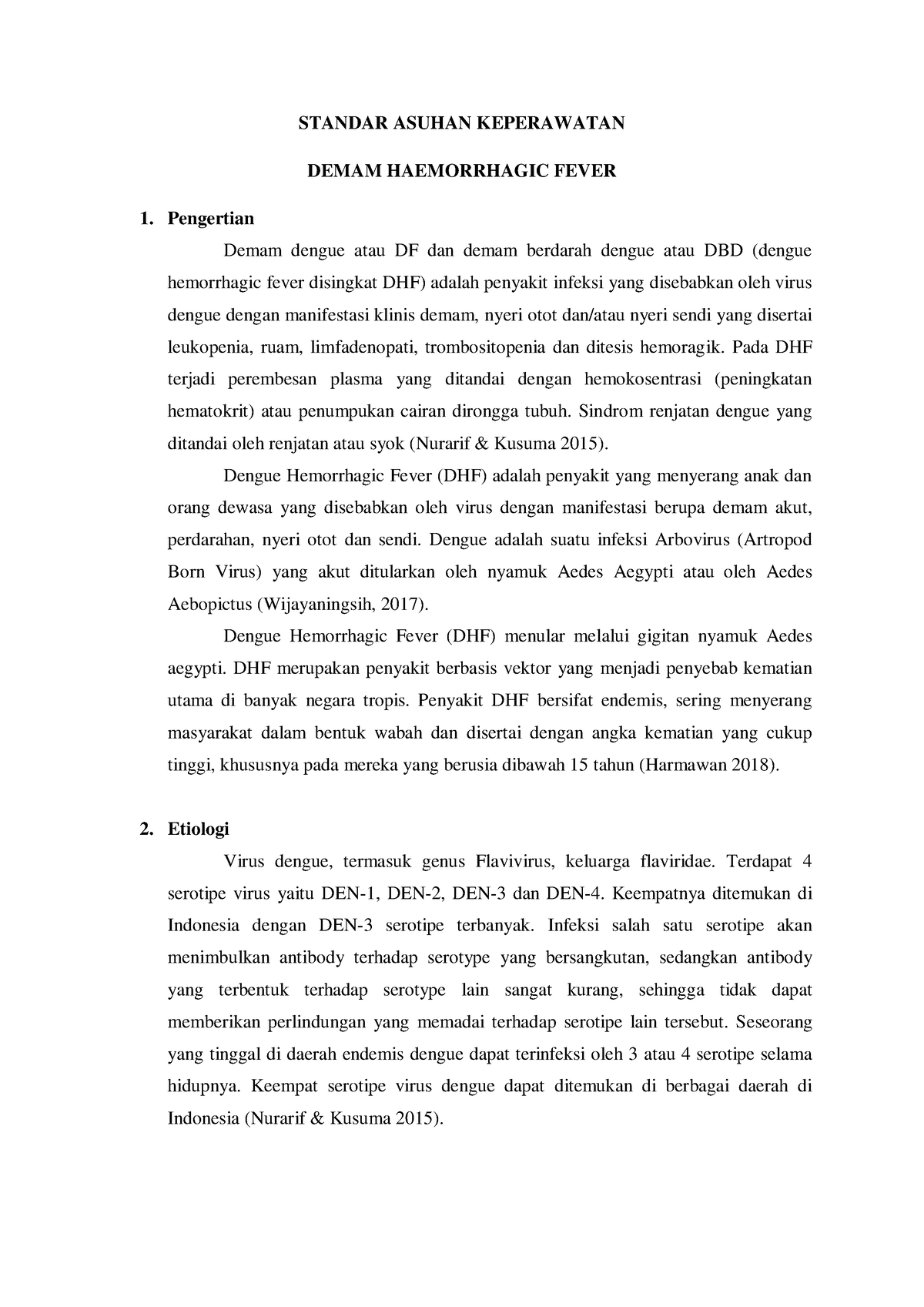 Standar Asuhan Keperawatan DHF - STANDAR ASUHAN KEPERAWATAN DEMAM ...