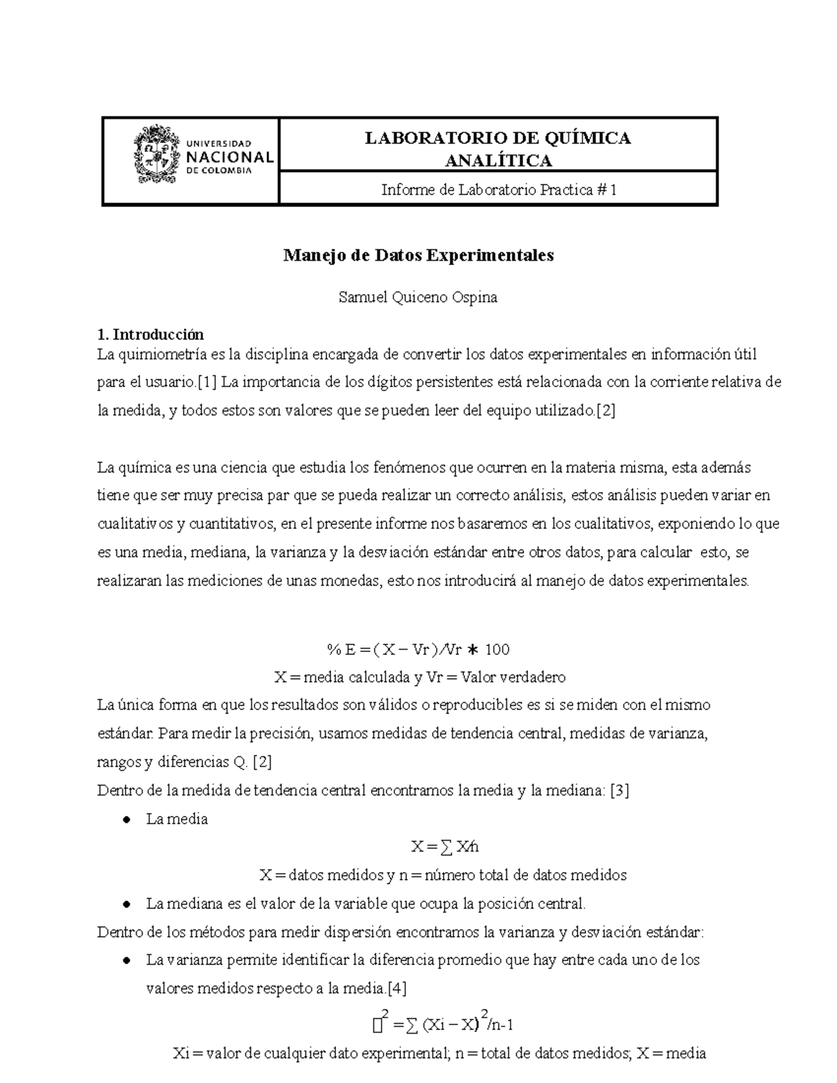 Practica 1 Nada Laboratorio De QuÍmica AnalÍtica Informe De