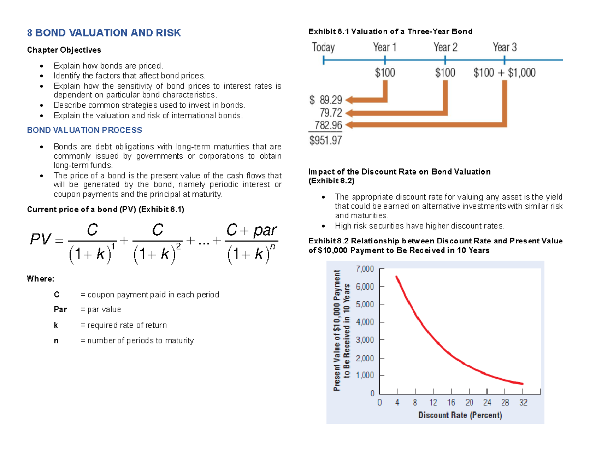 8 BOND Valuation AND RISK - 8 BOND VALUATION AND RISK Chapter ...