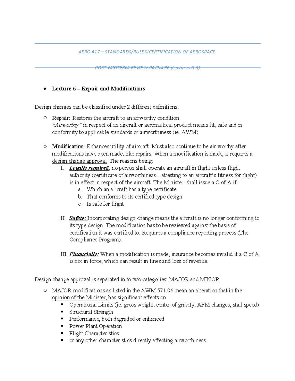 417 Final review.pdf AERO 417 STANDARDS/RULES/CERTIFICATION OF