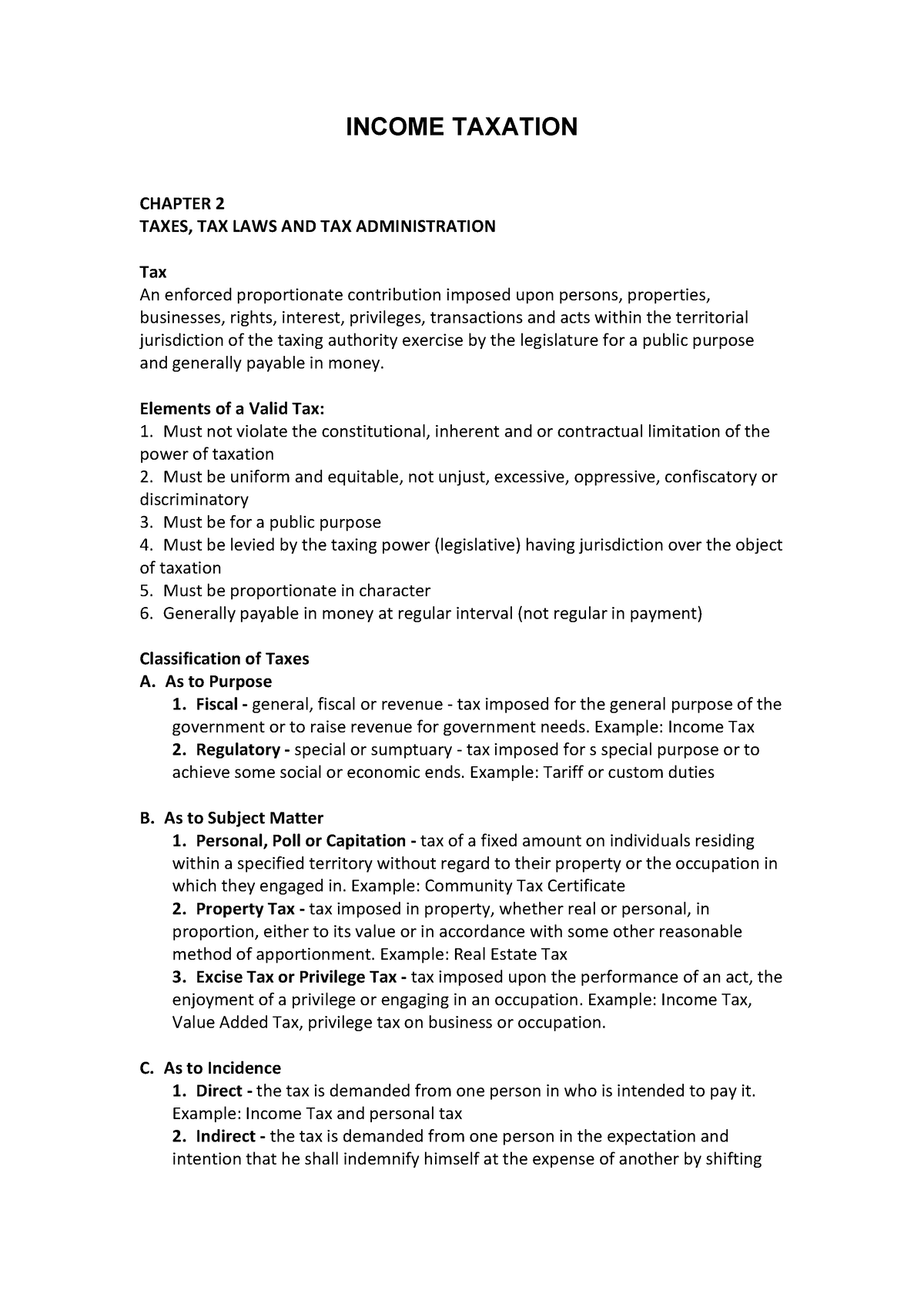 Chapter 2 Taxes, TAX LAWS AND TAX Administration - INCOME TAXATION ...