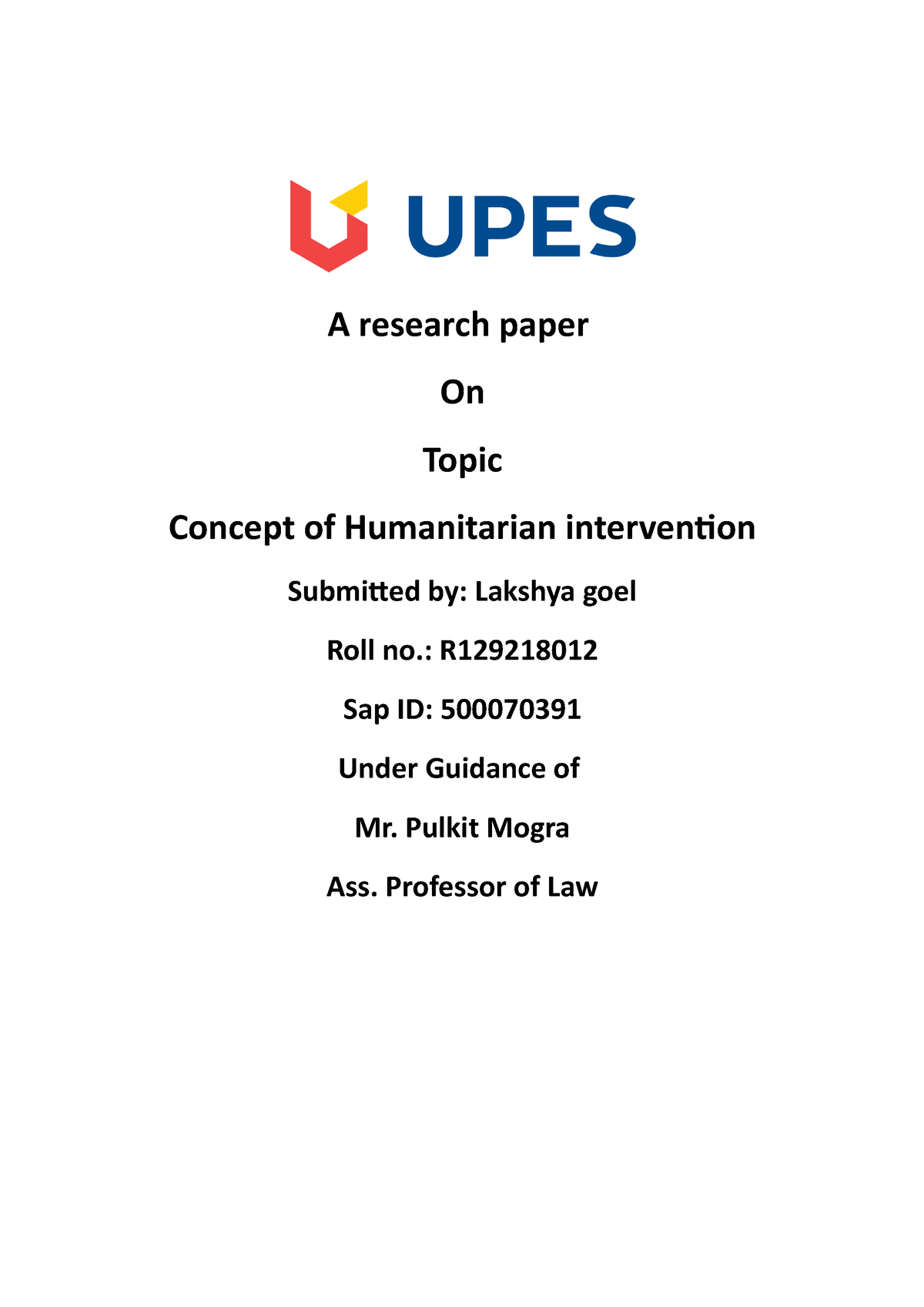 A Research Paper A Research Paper On Topic Concept Of Humanitarian 