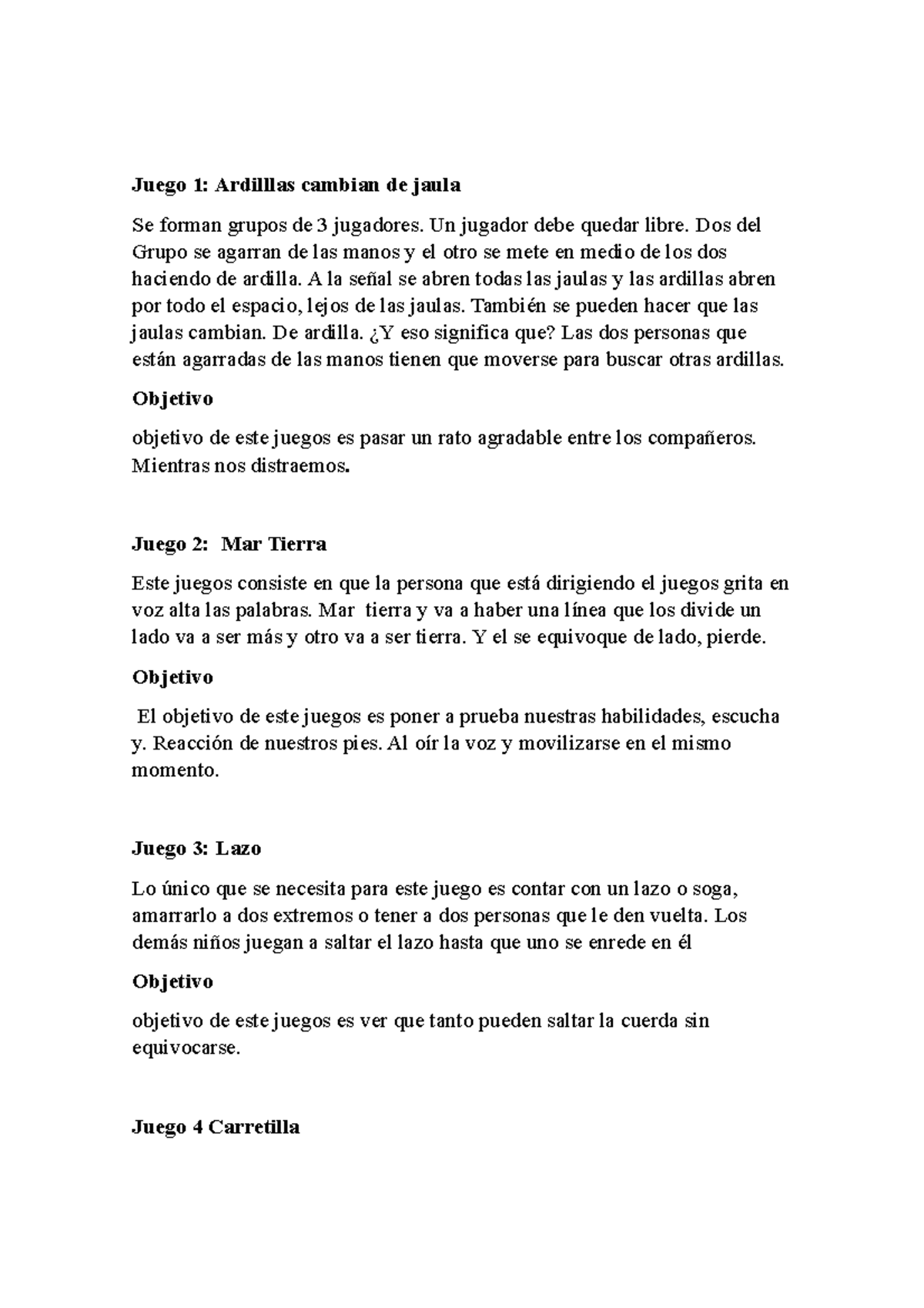 Juegos Tradicionales Juego 1 Ardilllas Cambian De Jaula Se Forman 