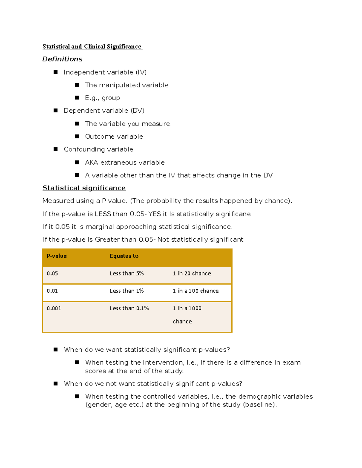 Statistical and Clinical Significance - Statistical and Clinical ...