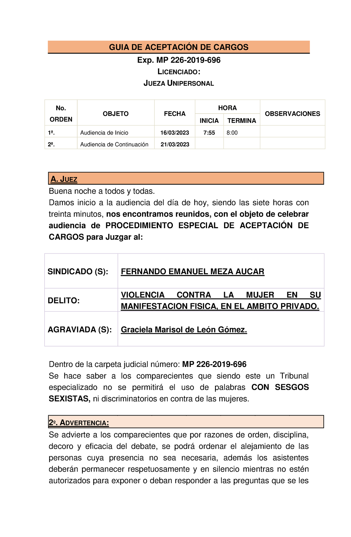 Guia De Aceptación De Cargos Guia De AceptaciÓn De Cargos Exp Mp 226