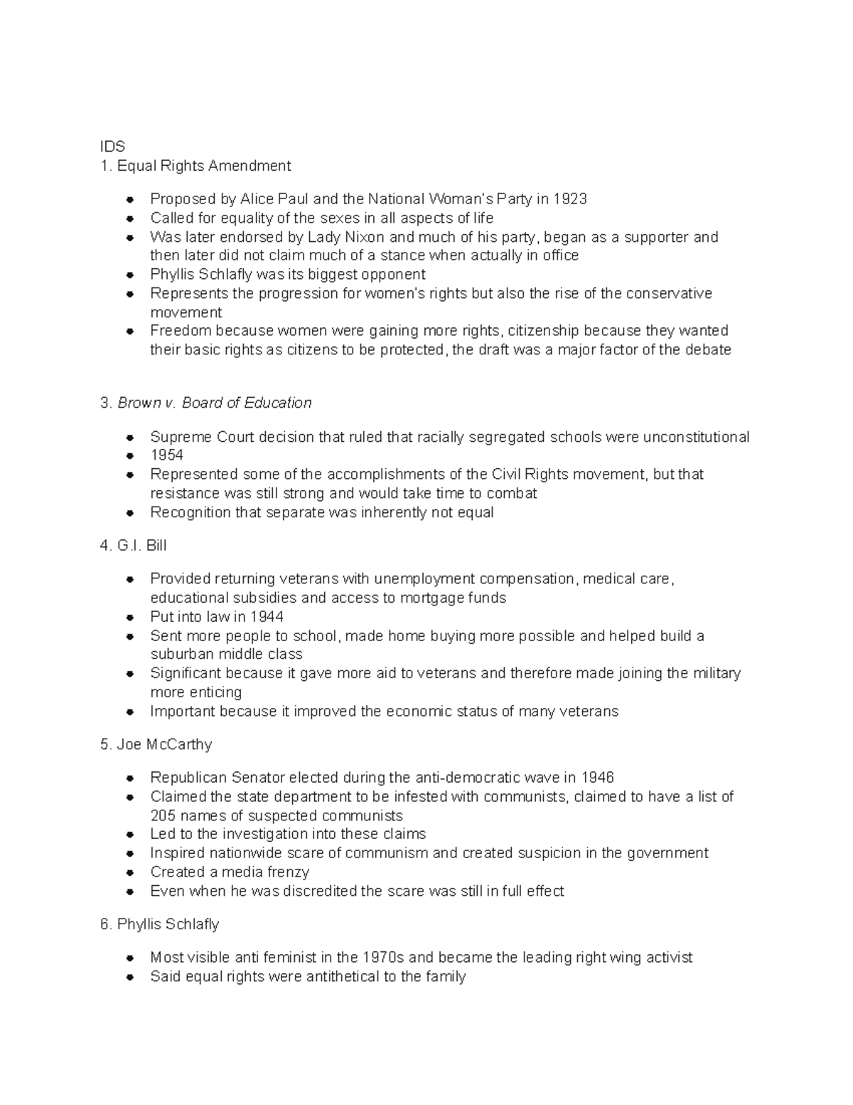 HST 102 Final Review - IDS 1. Equal Rights Amendment Proposed by Alice ...
