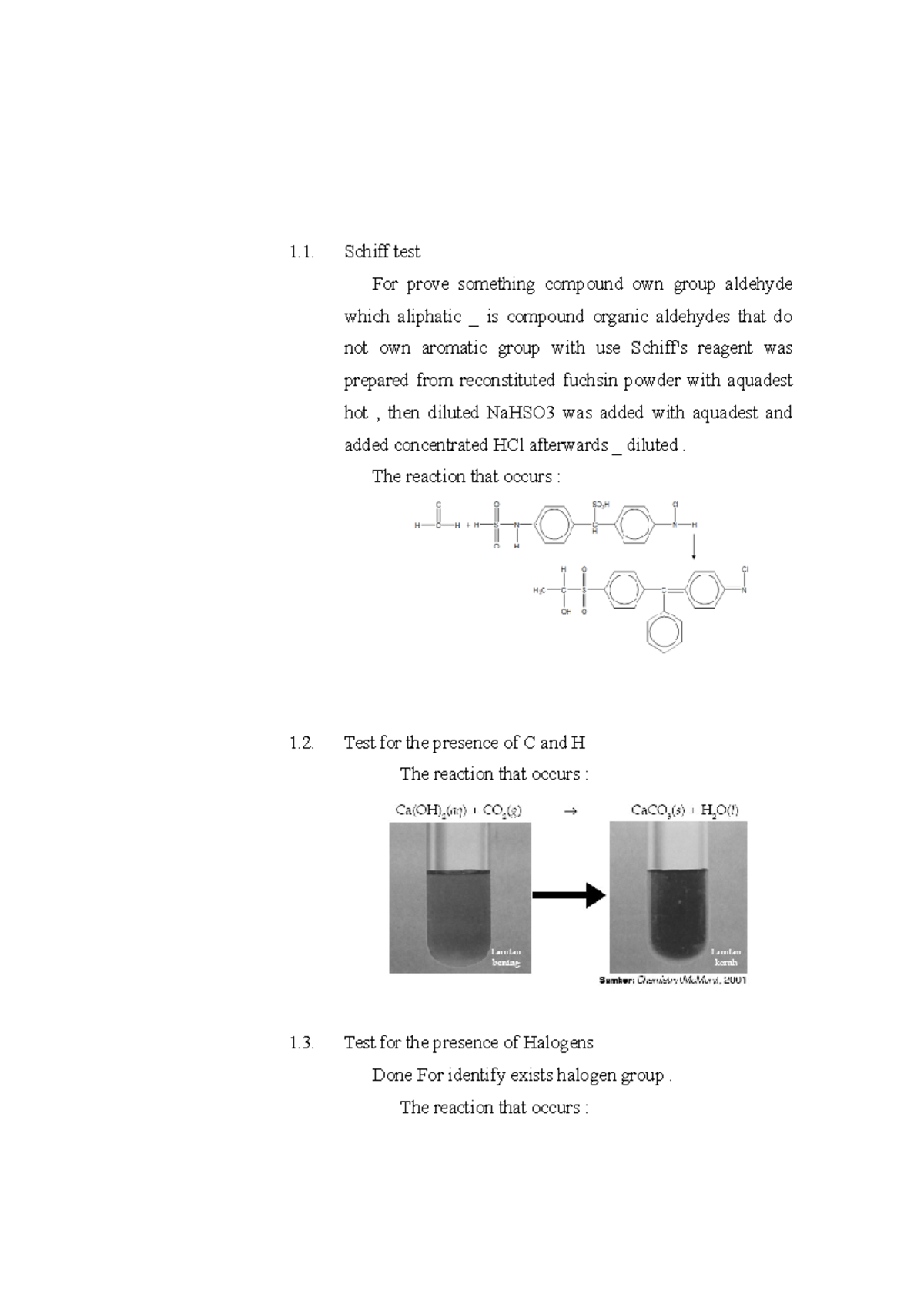 Group aldehyde which aliphatic The reaction that occurs Test for