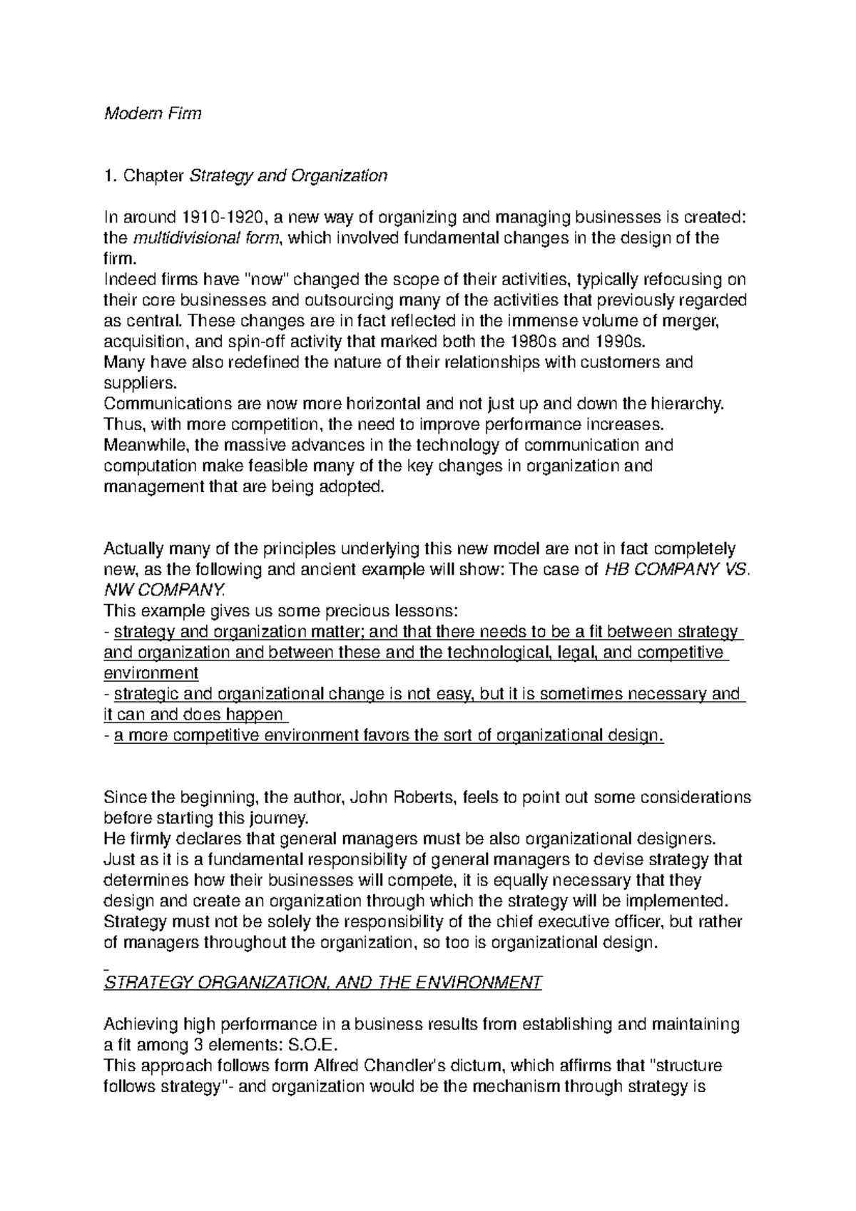 Summary OTD Book Modern Firm By John Roberts Modern Firm 1 Chapter