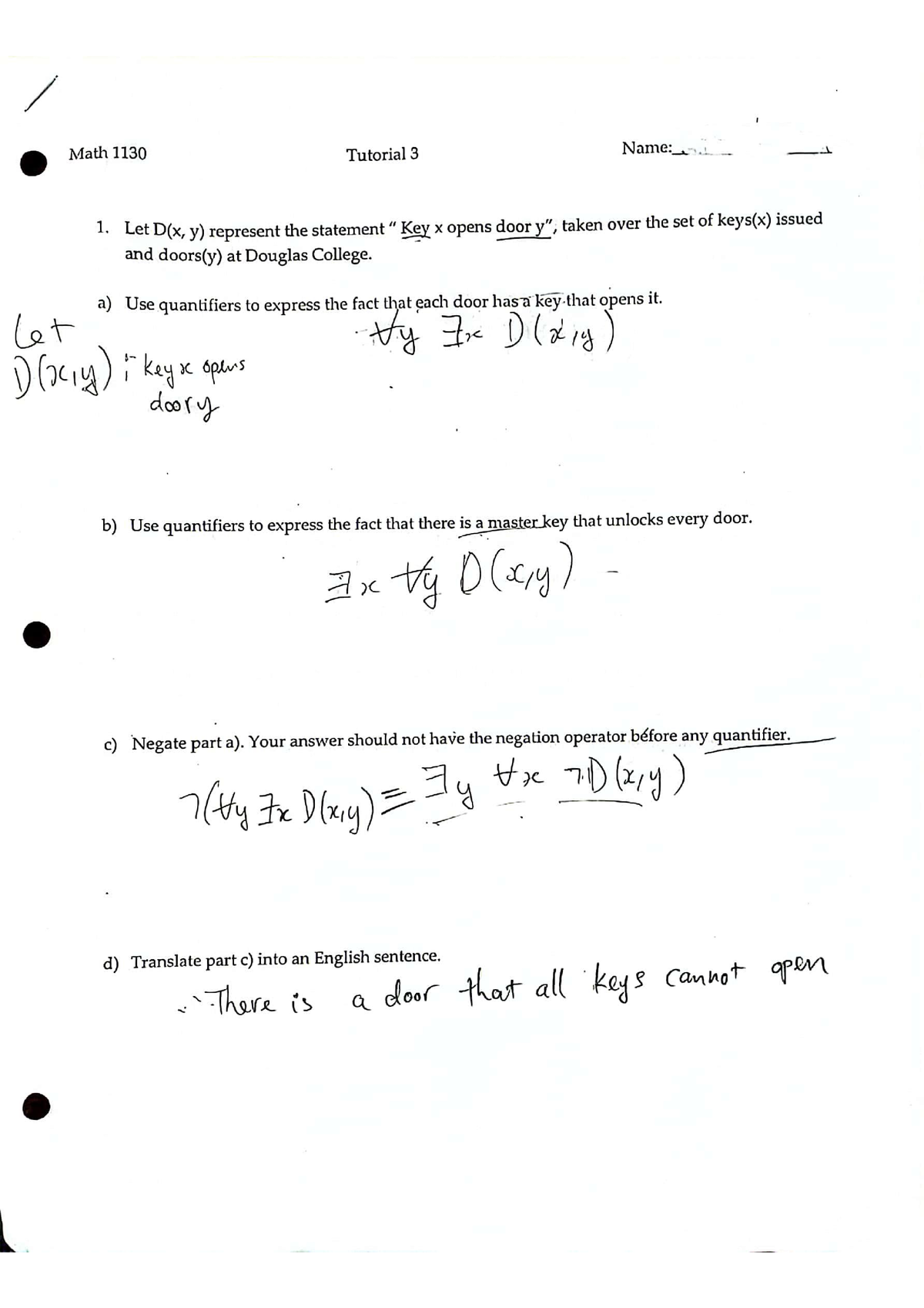 Discrete 1 Tutorial Quantifiers + Rules OF Inference - MATH 1130 - Studocu