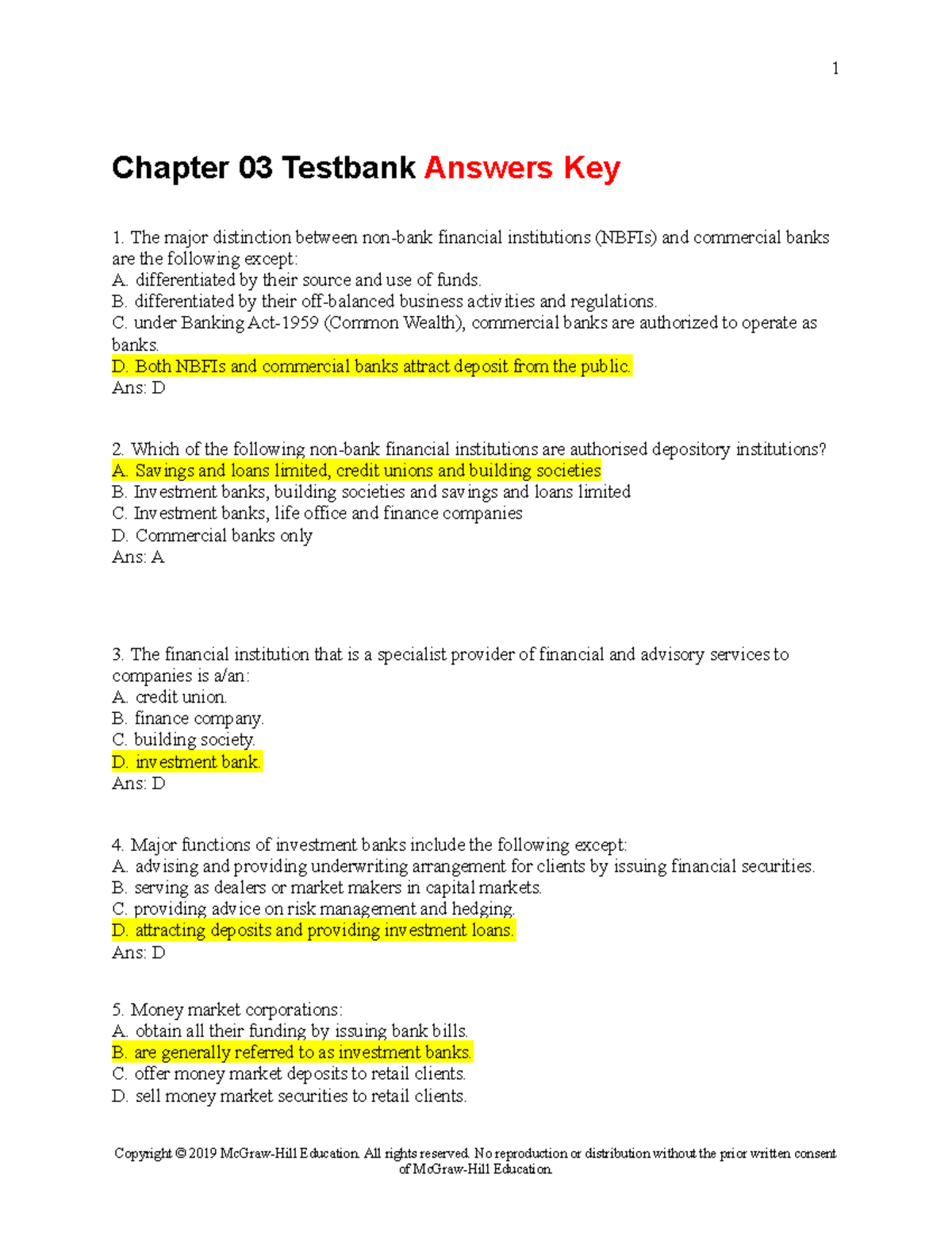 FIM Test Bank - Chapter 3 - Chapter 03 Testbank Answers Key The Major ...