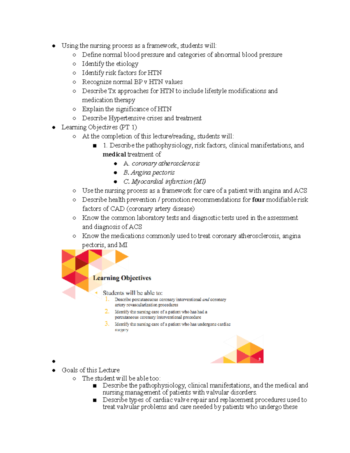 Exam One Learning Objectives - Using the nursing process as a framework ...