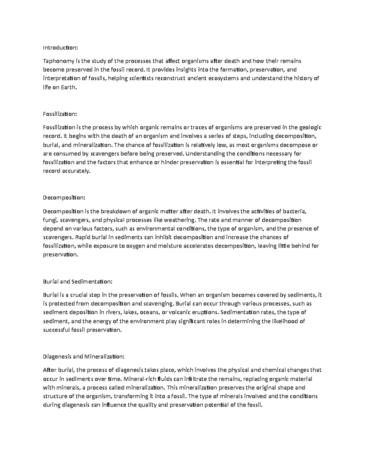 Taphonomy and the fossil record - Introduction: Taphonomy is the study ...