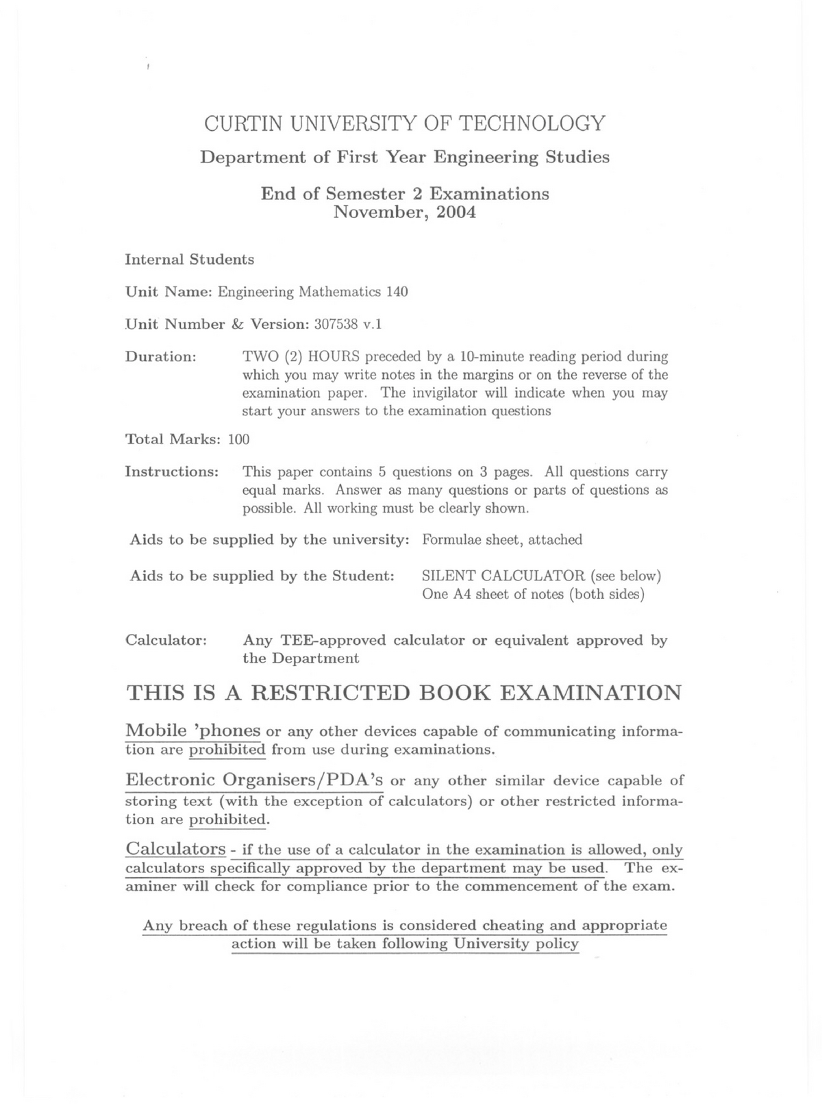 Exam 10 June 2004, Questions And Answers - CURTIN UNIVERSITY OF ...