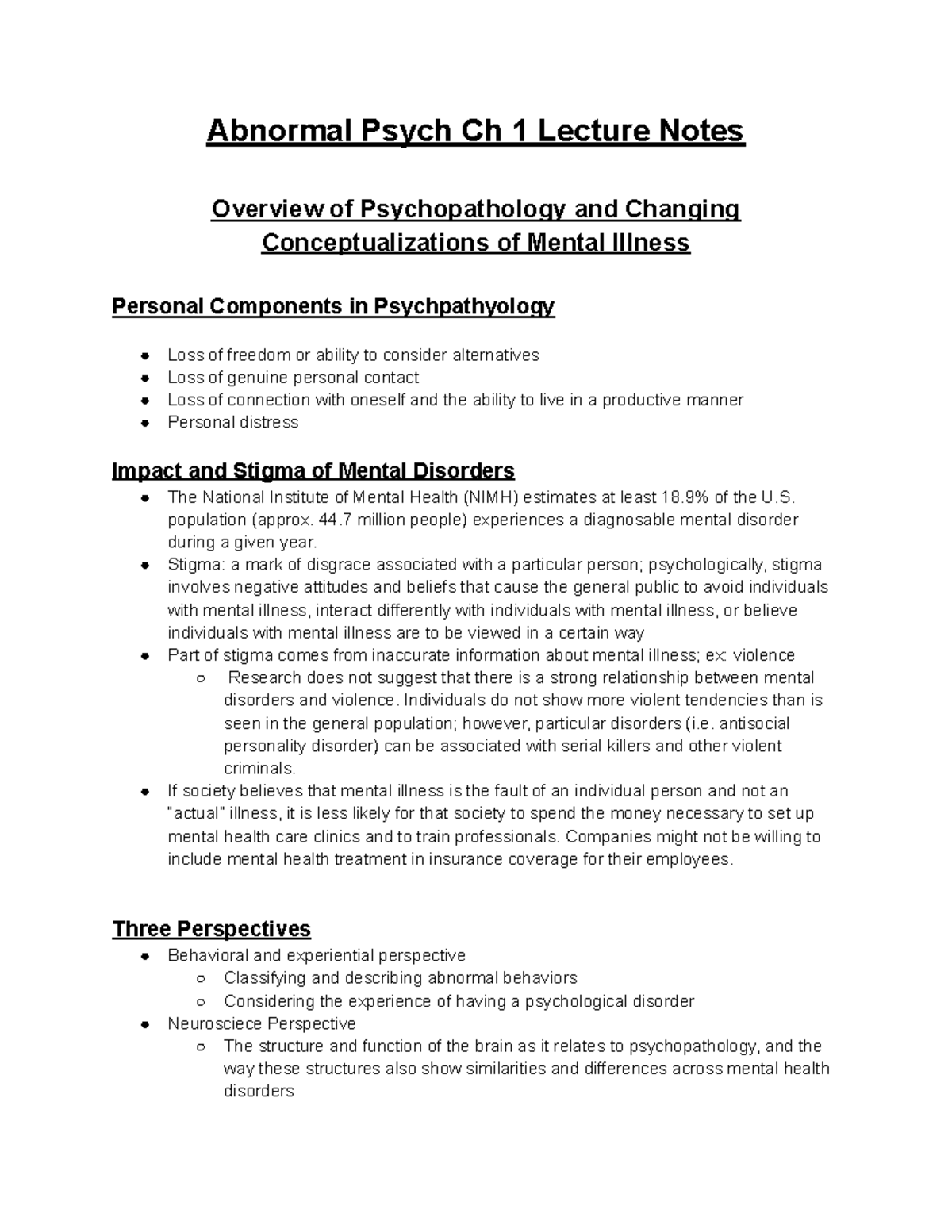 Abnormal Psych Ch 1 Lecture Notes - Abnormal Psych Ch 1 Lecture Notes ...