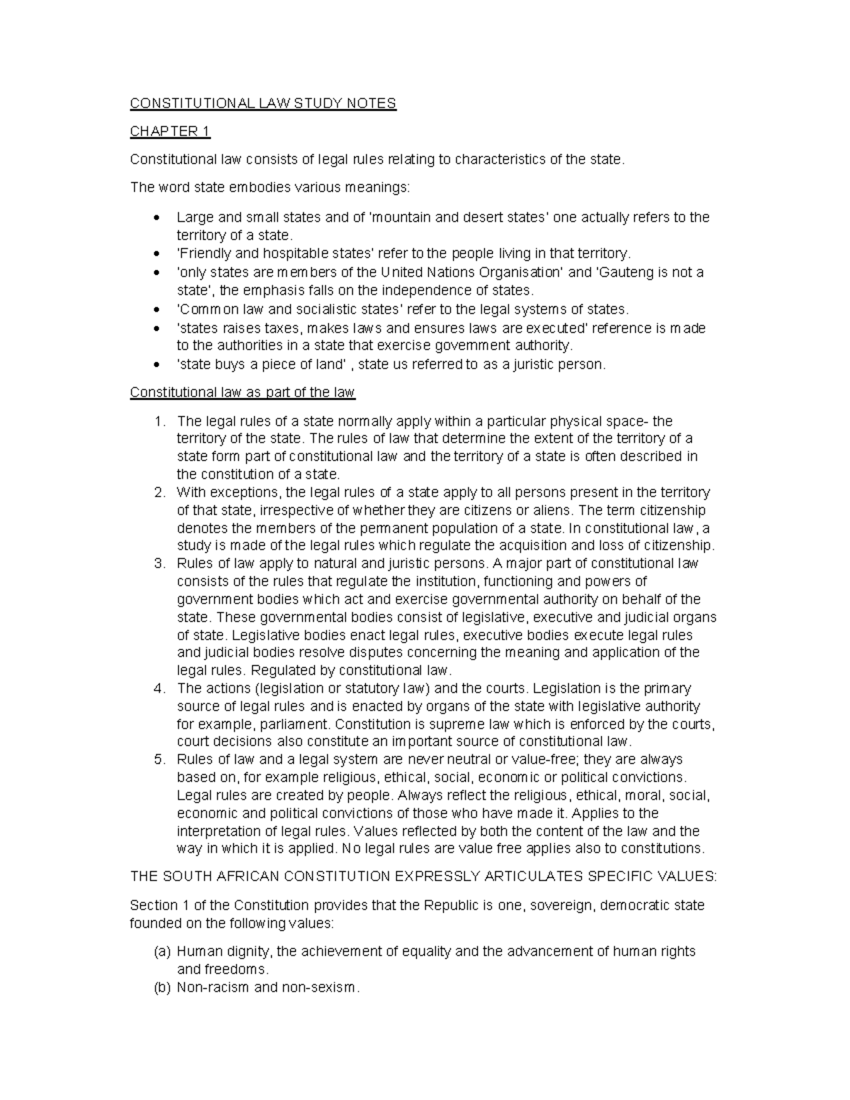 Const. Notes - CONSTITUTIONAL LAW STUDY NOTES CHAPTER 1 Constitutional ...
