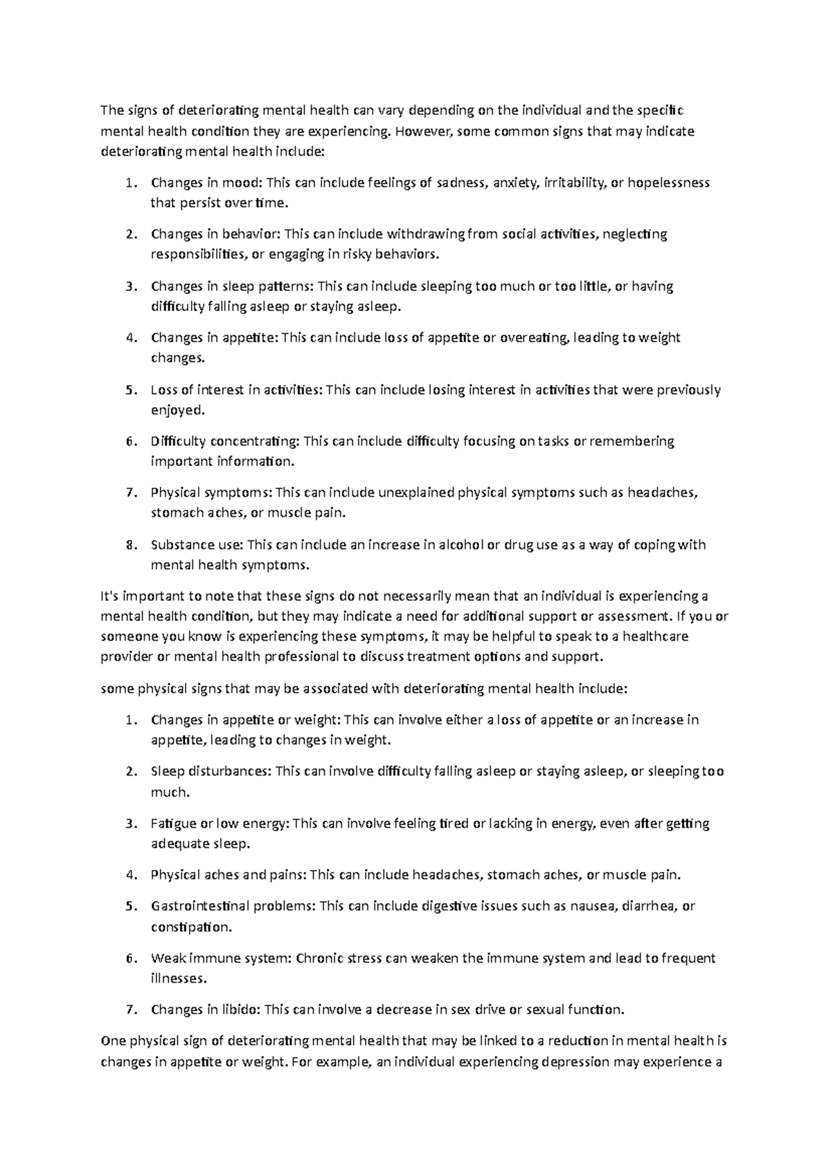 The signs of deteriorating mental health can vary depending on the ...