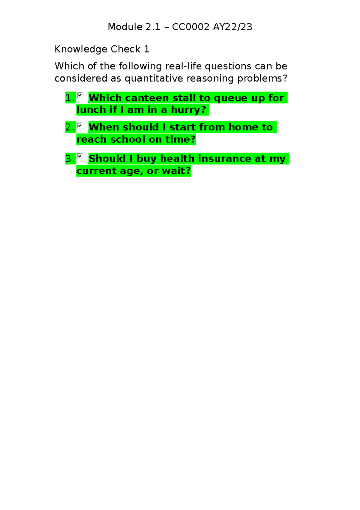 CC0002 Module 2.1 Lams answers Knowledge Check 1 Which of the