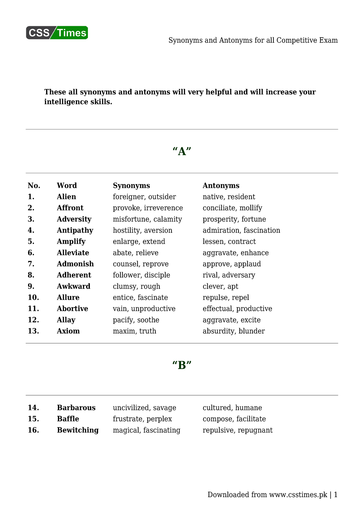 Synonyms and Antonyms For Competitive Exams, PDF, Ethical Principles