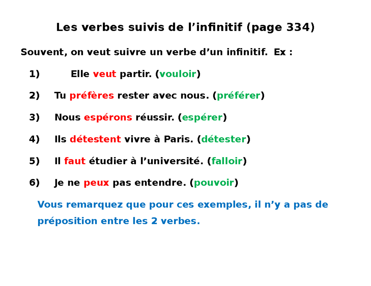 4verbes Suivis De L'infin - Les Verbes Suivis De L’infinitif (page 334 ...