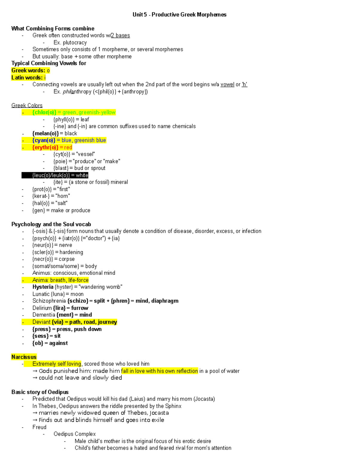 Unit 5 - Productive Greek Morphemes - Unit 5 - Productive Greek 