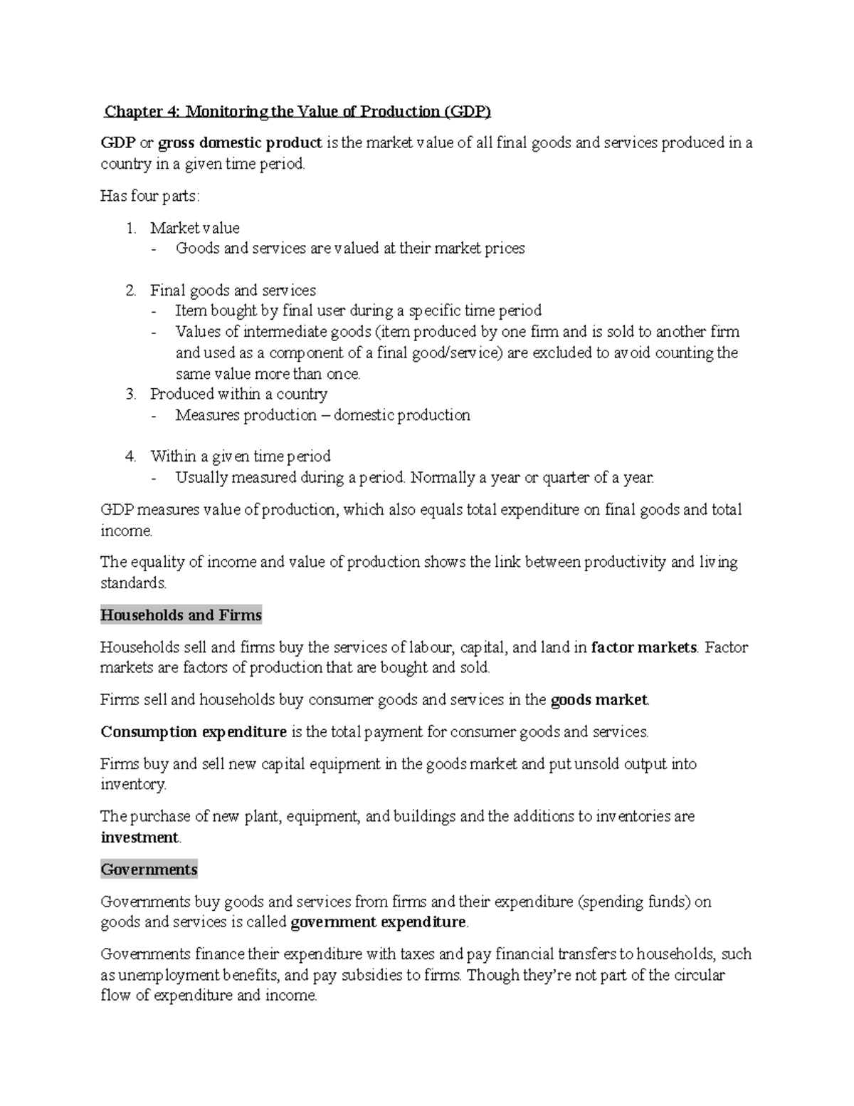 Macro Chapter 4 Notes - Chapter 4: Monitoring the Value of Production ...