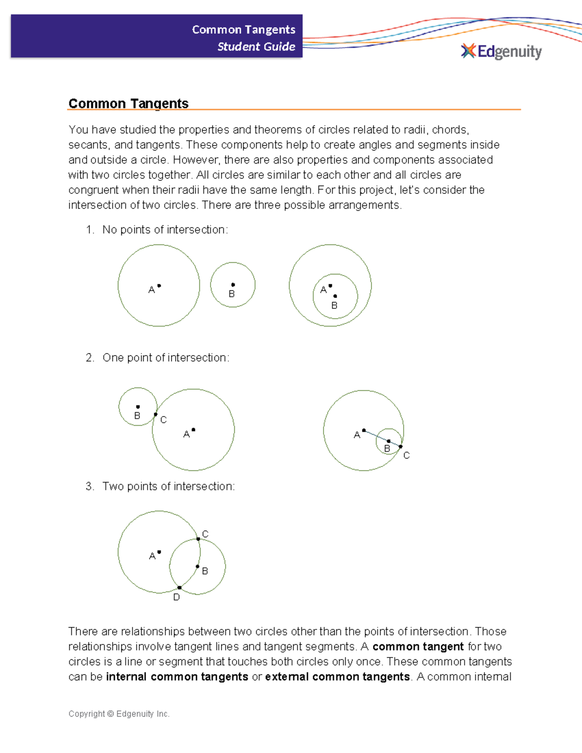 Common Tangent Project Student Guide - A B B A B A C A C B D A C B ...