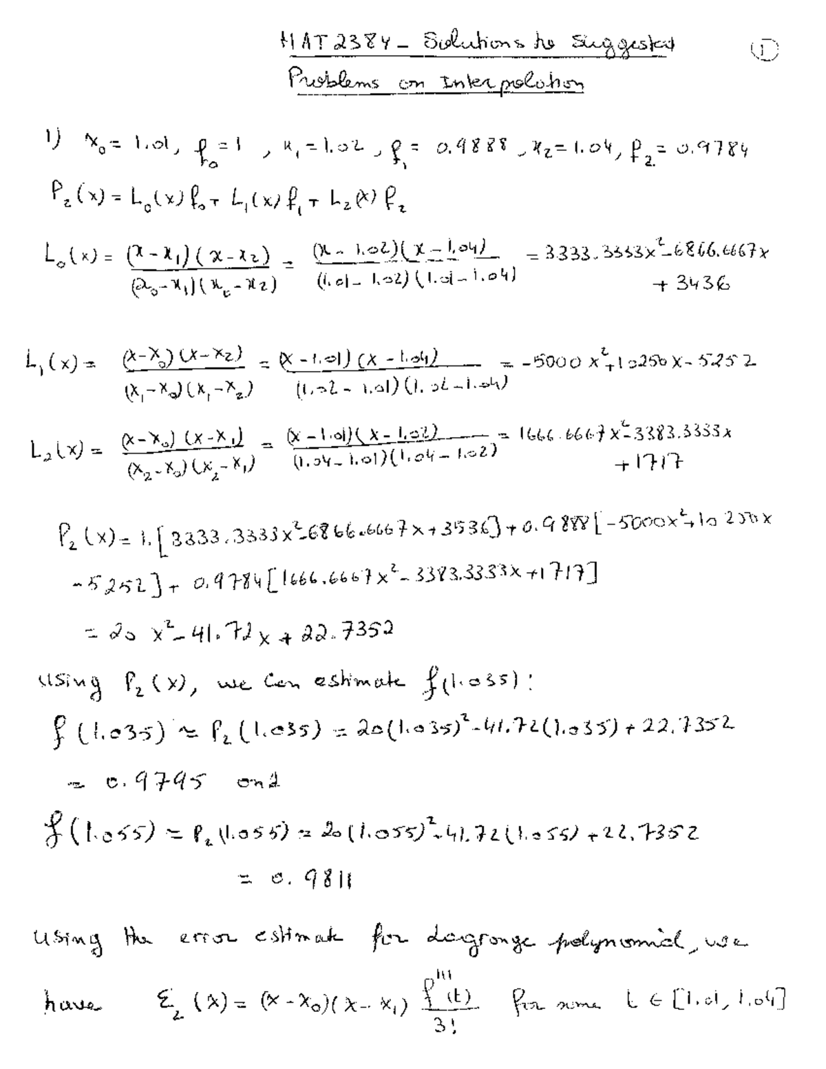 Sol Interpolation - its mat2384 - MAT 2384 Solutions he Suggested I ...