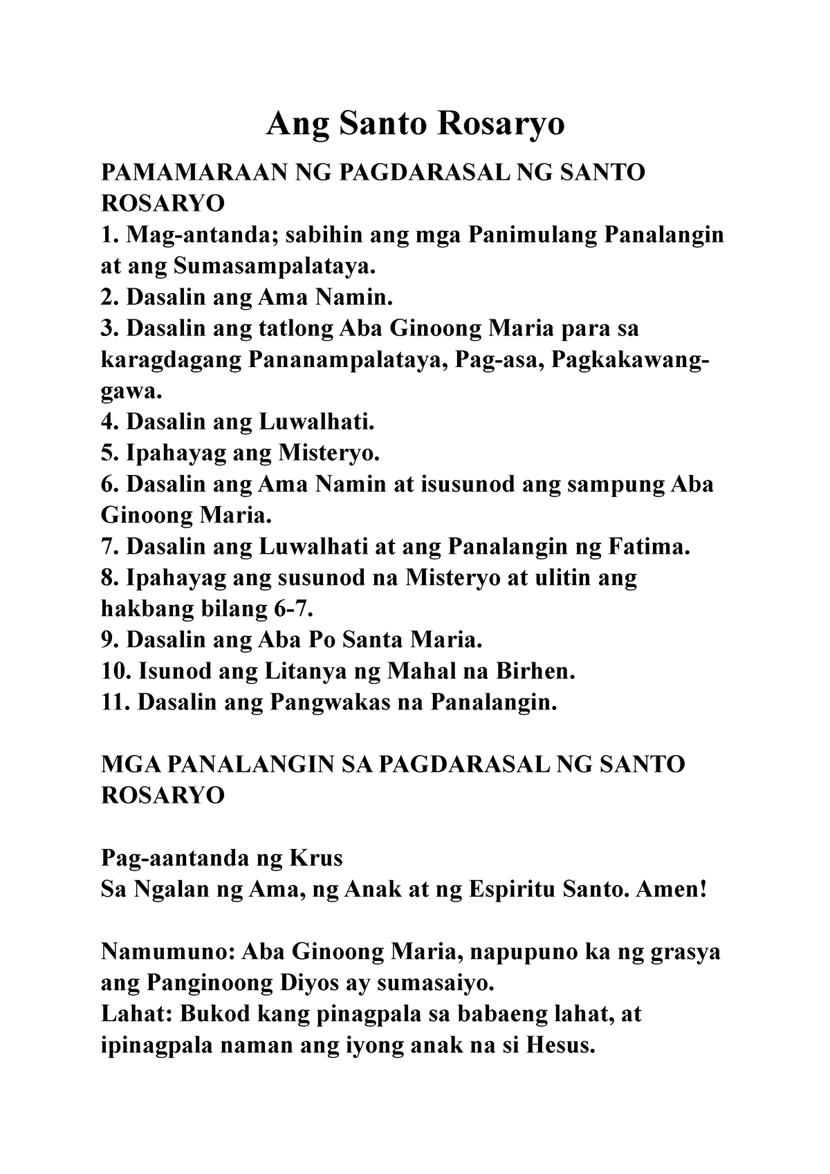 Ang Santo Rosaryo - For reference - Ang Santo Rosaryo PAMAMARAAN NG ...