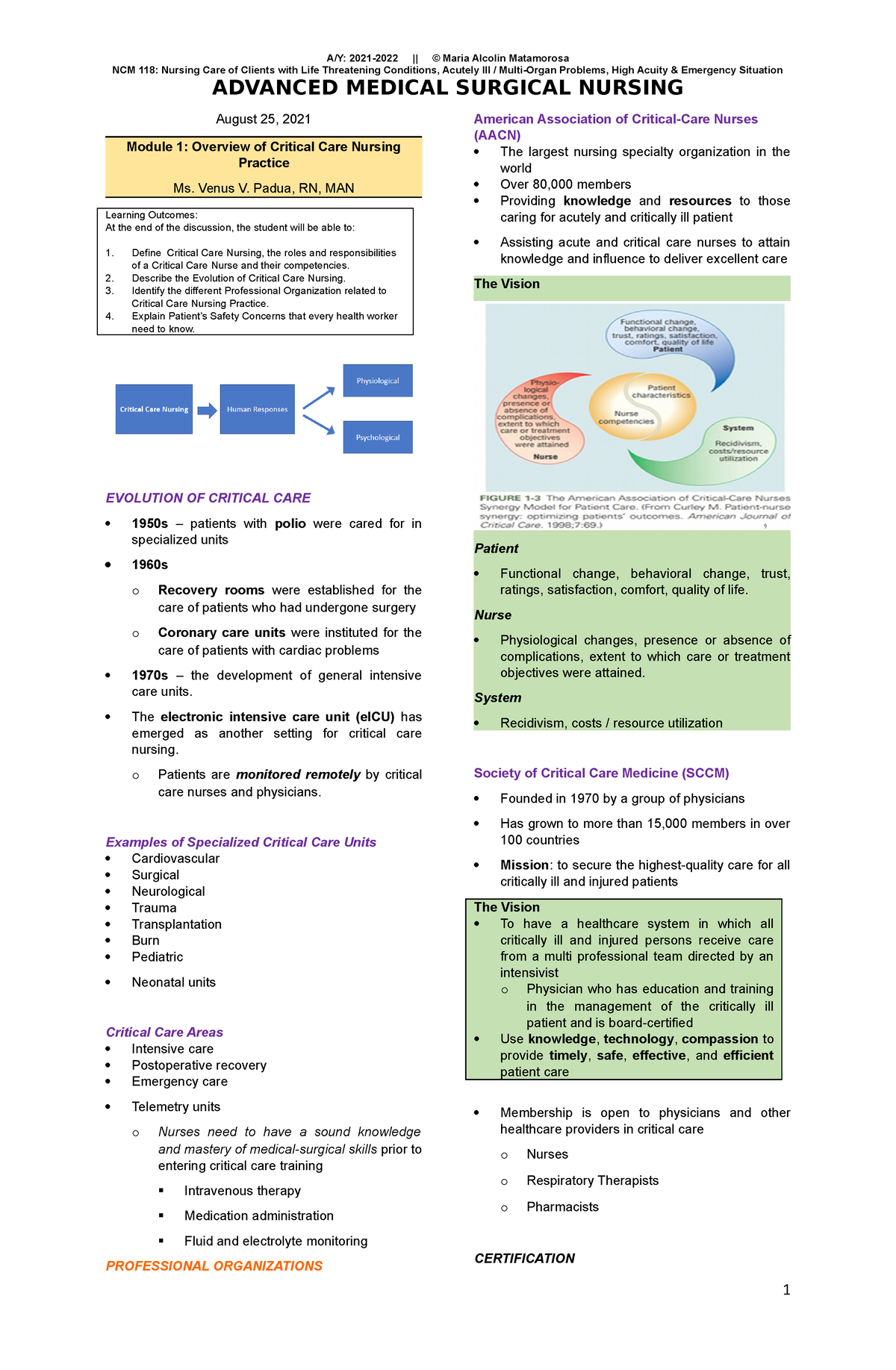 Week1-NCM118 - Also 4th Year - NCM 118: Nursing Care Of Clients With ...