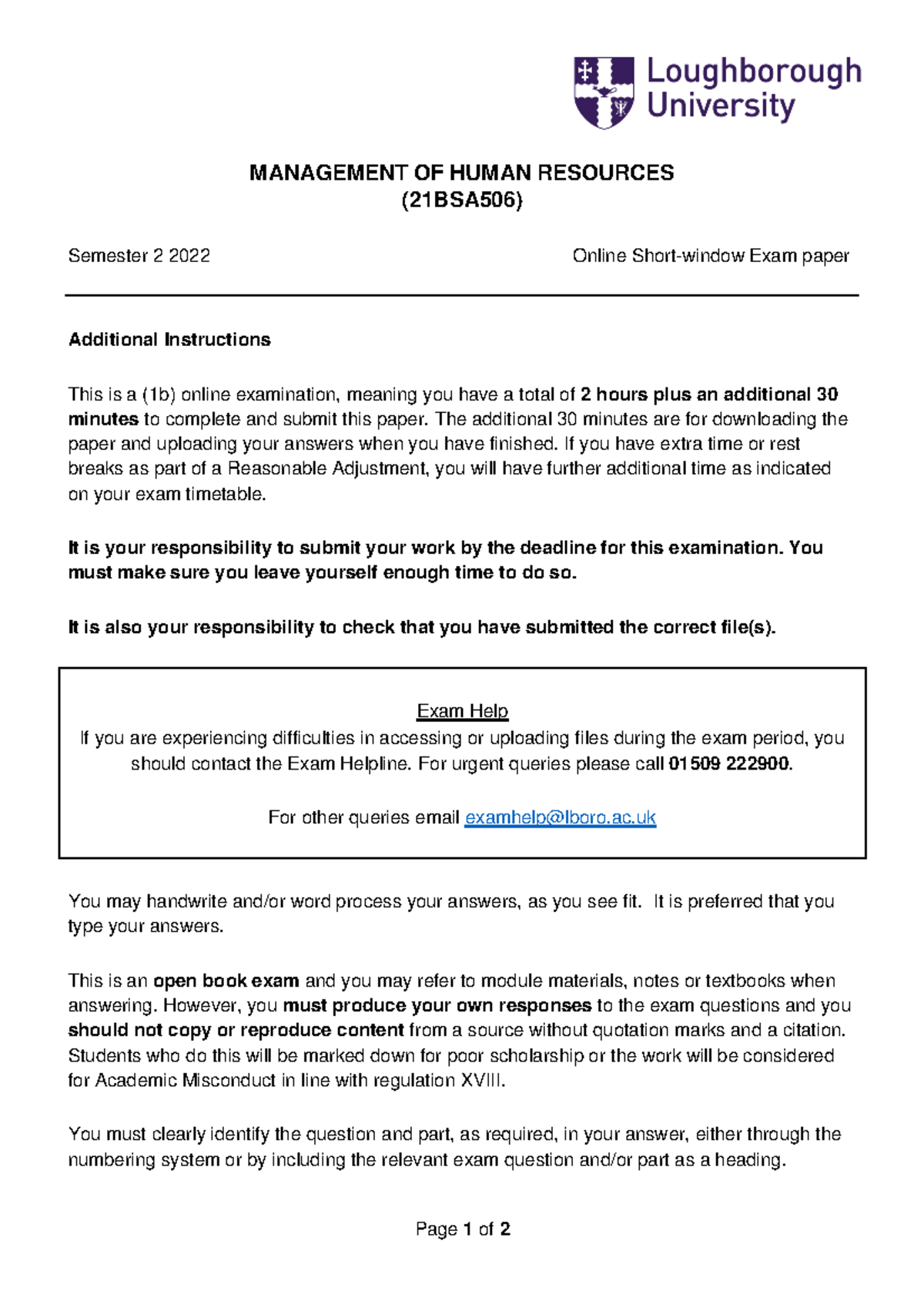 21BSA5061S2E1b 21BSA5061S2 Human Resources exam for semester 2