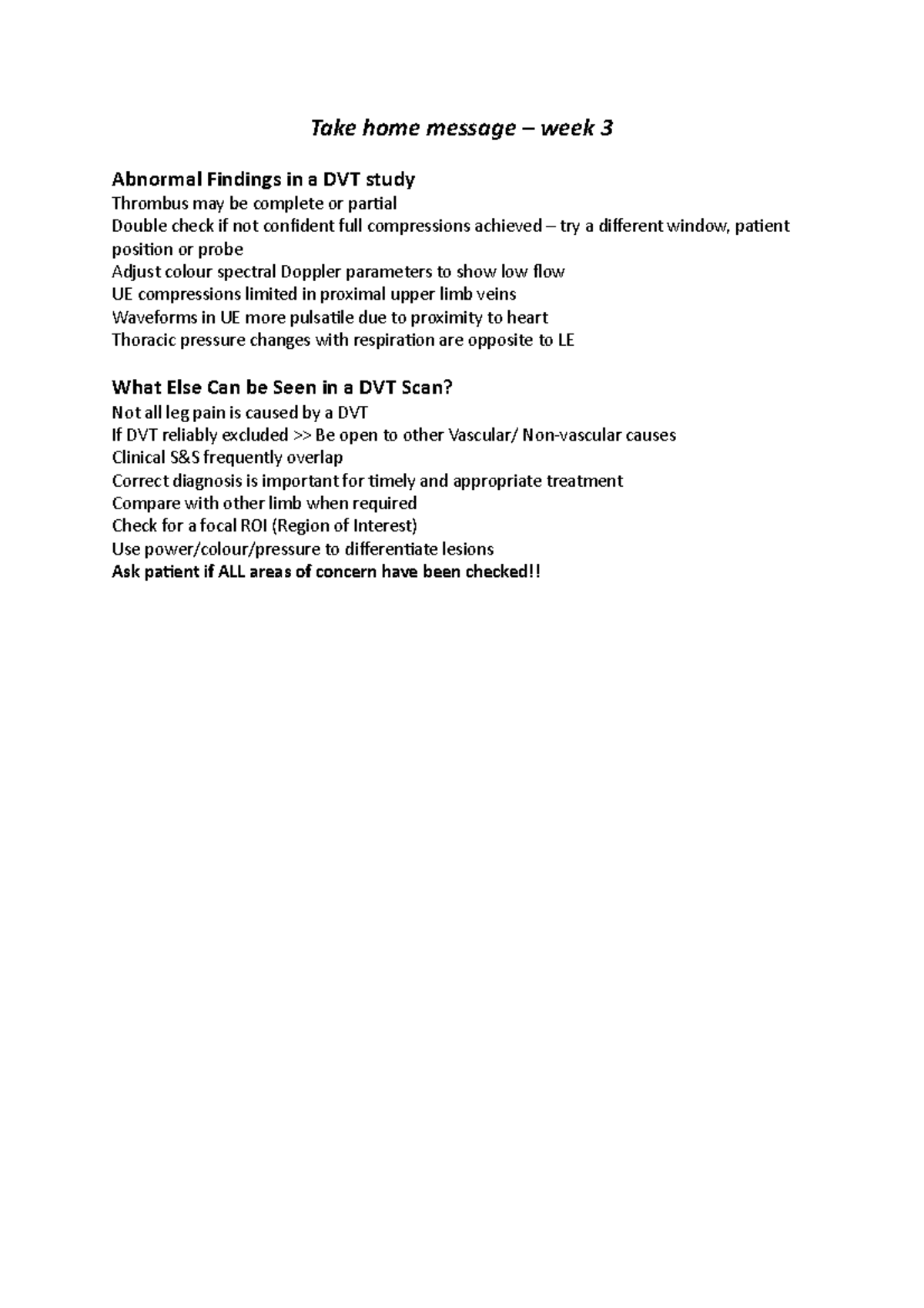 Take home message - Lecture notes 3 - Take home message week 3 Abnormal ...