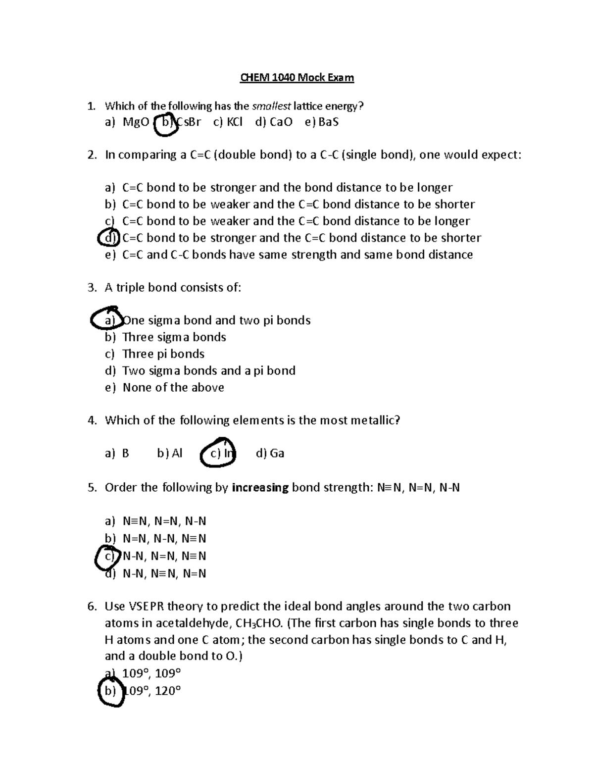 Mock Exam 4 KEY Mock exam 4 key CHEM 1040 Mock Exam 1. Which of the