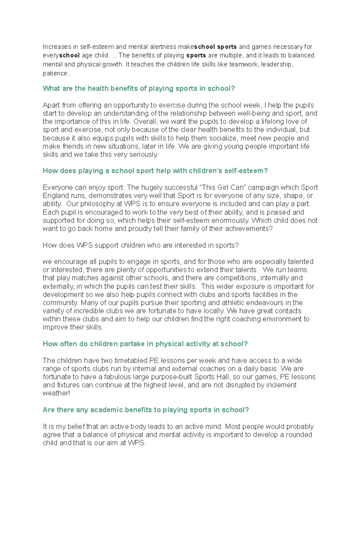 Sports - asd - Increases in self-esteem and mental alertness make ...