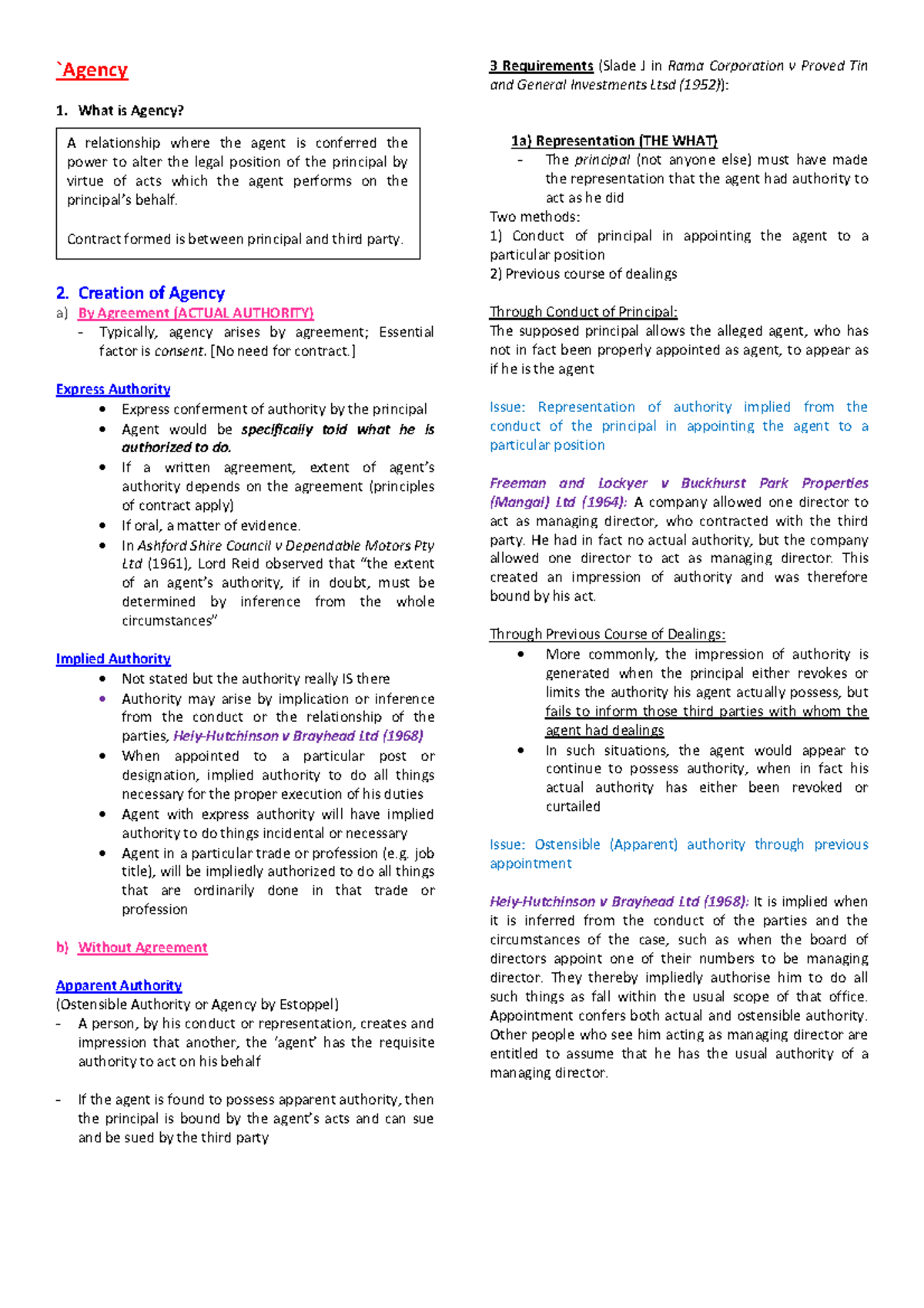 Chapter 20 - Agency - Biz Law Notes Good For Studying - `Agency What Is ...