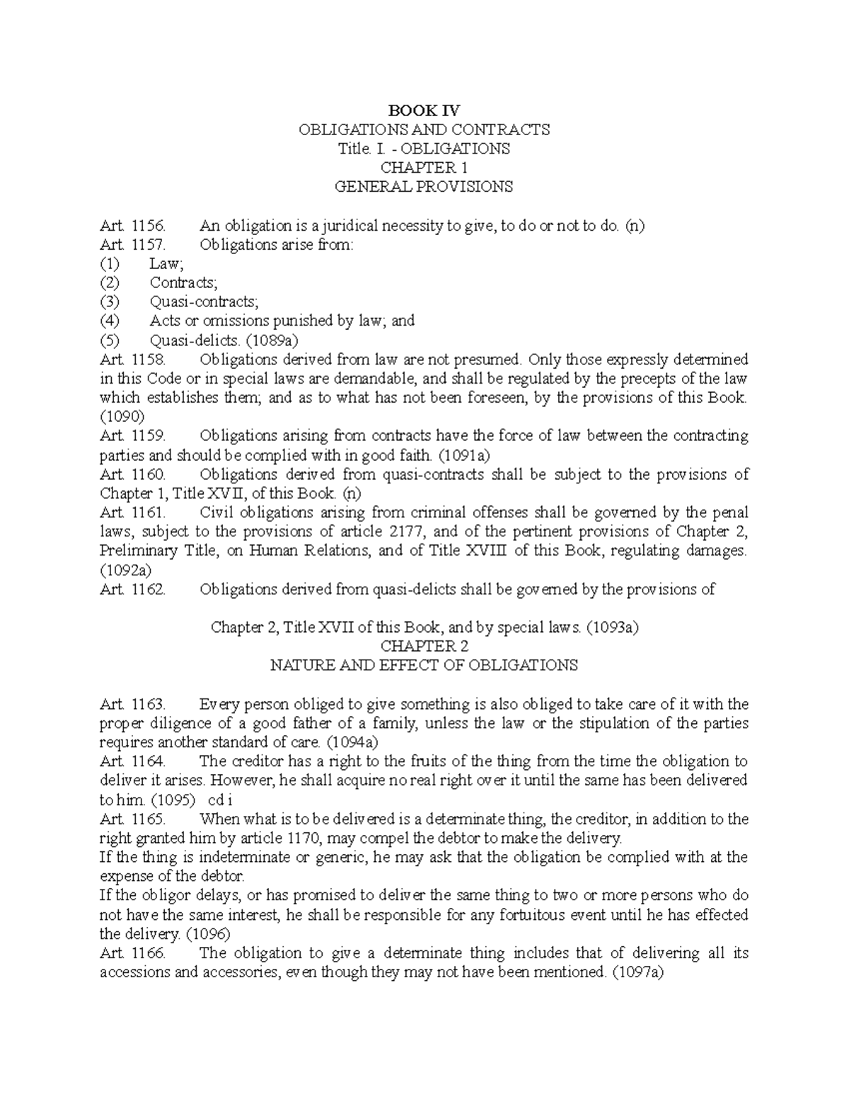 Codal Provision - Obligation - BOOK IV OBLIGATIONS AND CONTRACTS Title ...