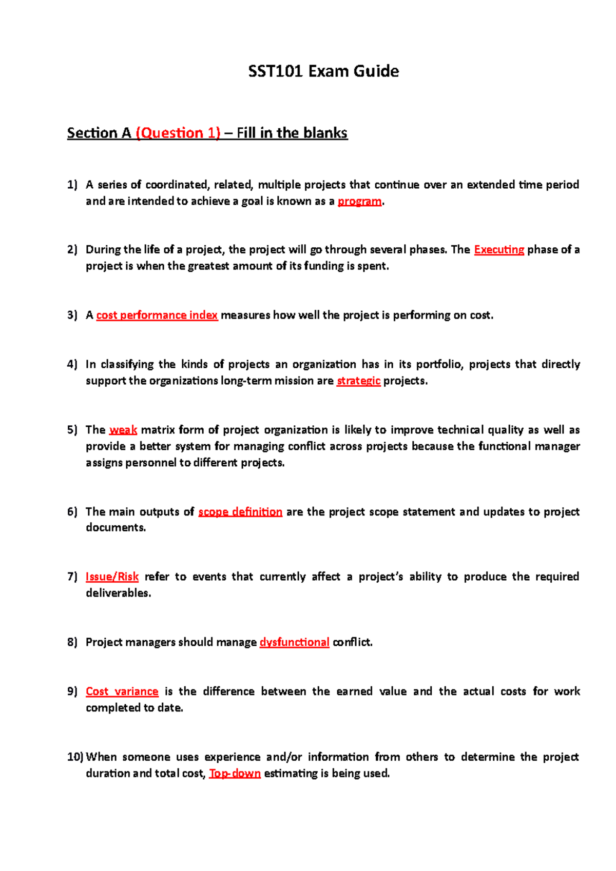SST101 Exam Guide - Summary Principles of Project Management - SST101 ...
