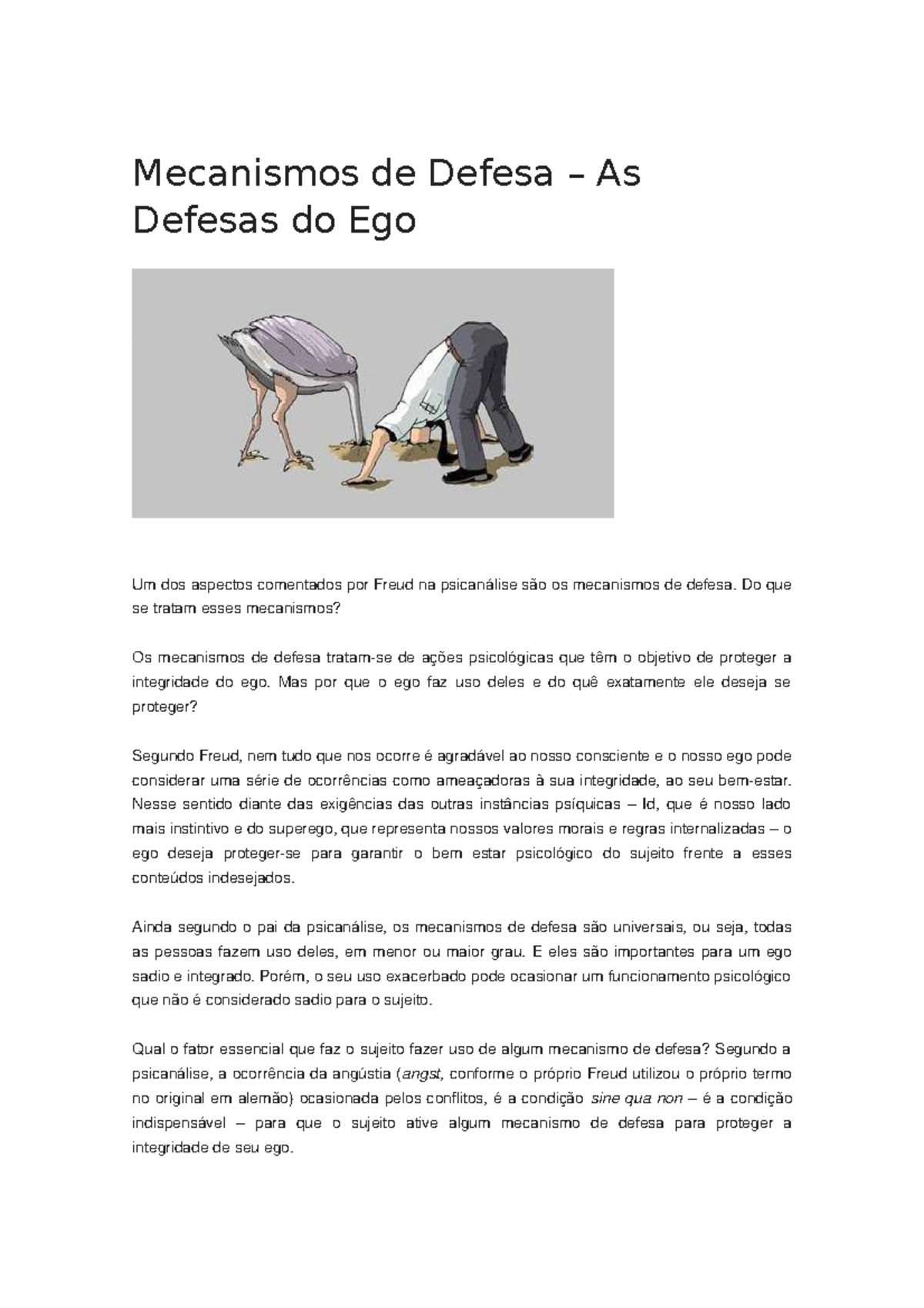 Mecanismos De Defesa Resumo Da Disciplina Studocu