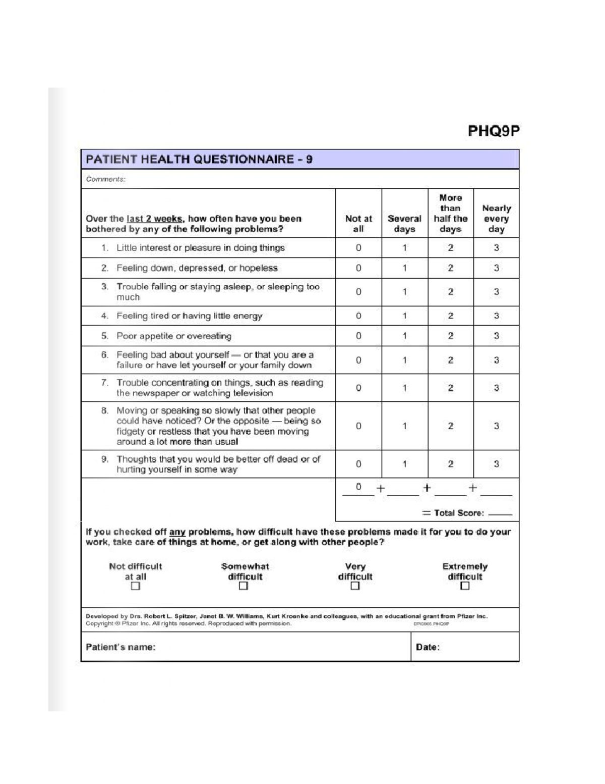 PHQ9 - test - Psychology - Studocu