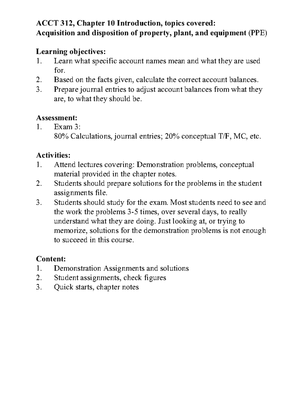 Acct 312 Ch 10 Introduction Topics Covered 210613 - ACCT 312, Chapter ...