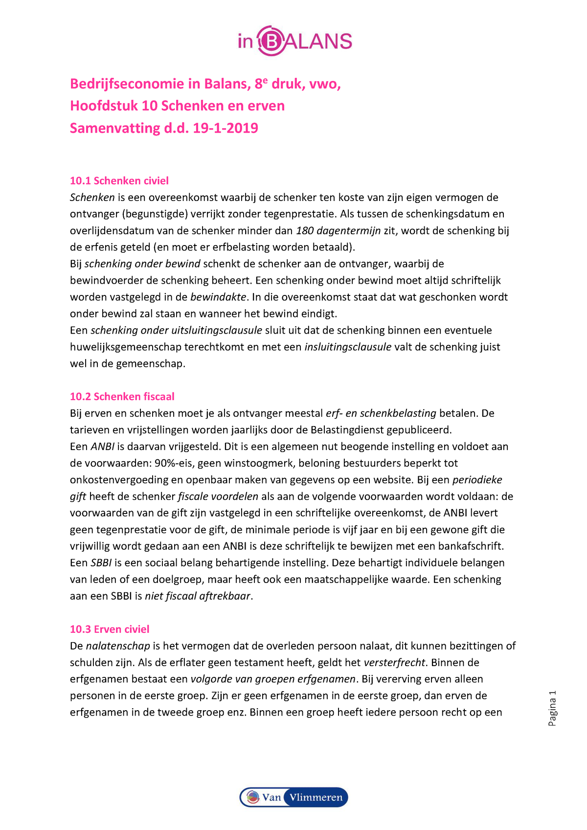 B-E In Balans, 8e Druk, Vwo, 10 Schenken En Erven - Samenvatting ...