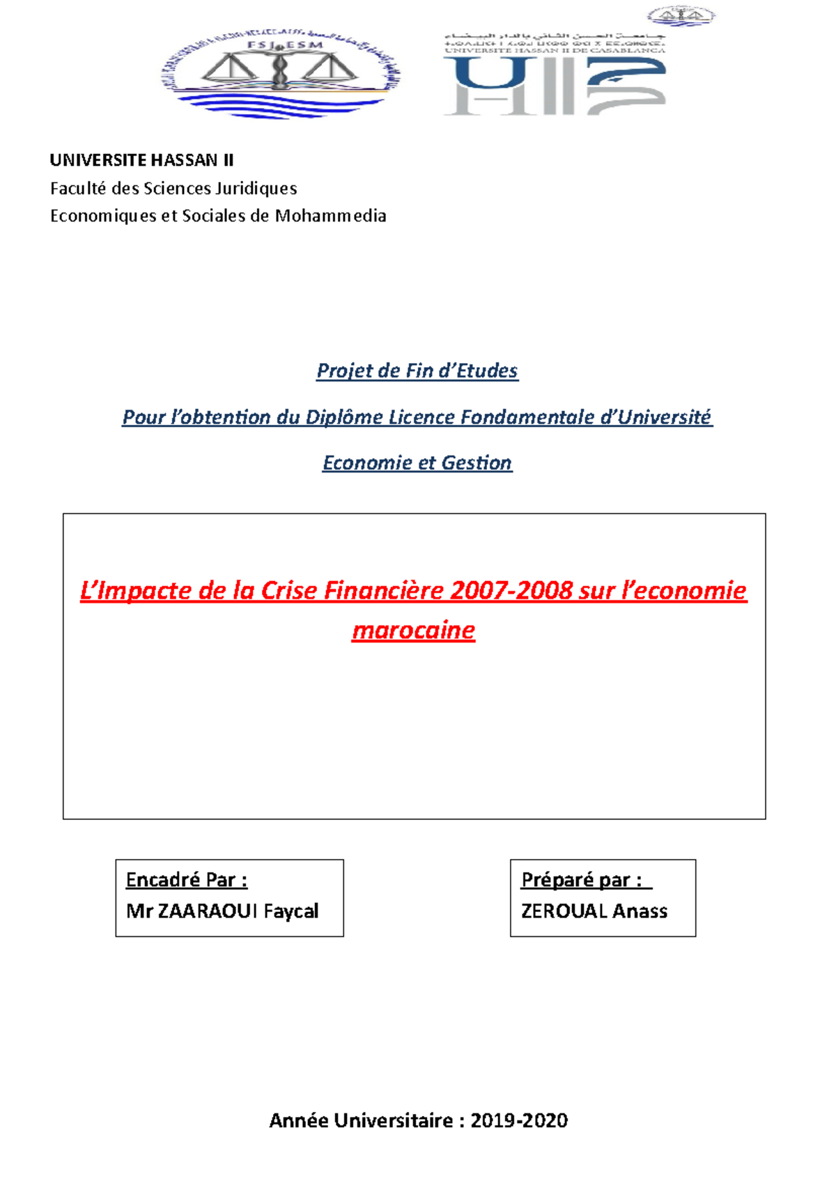 PFE - PFE Projet Fin D´etude - UNIVERSITE HASSAN II Faculté Des ...