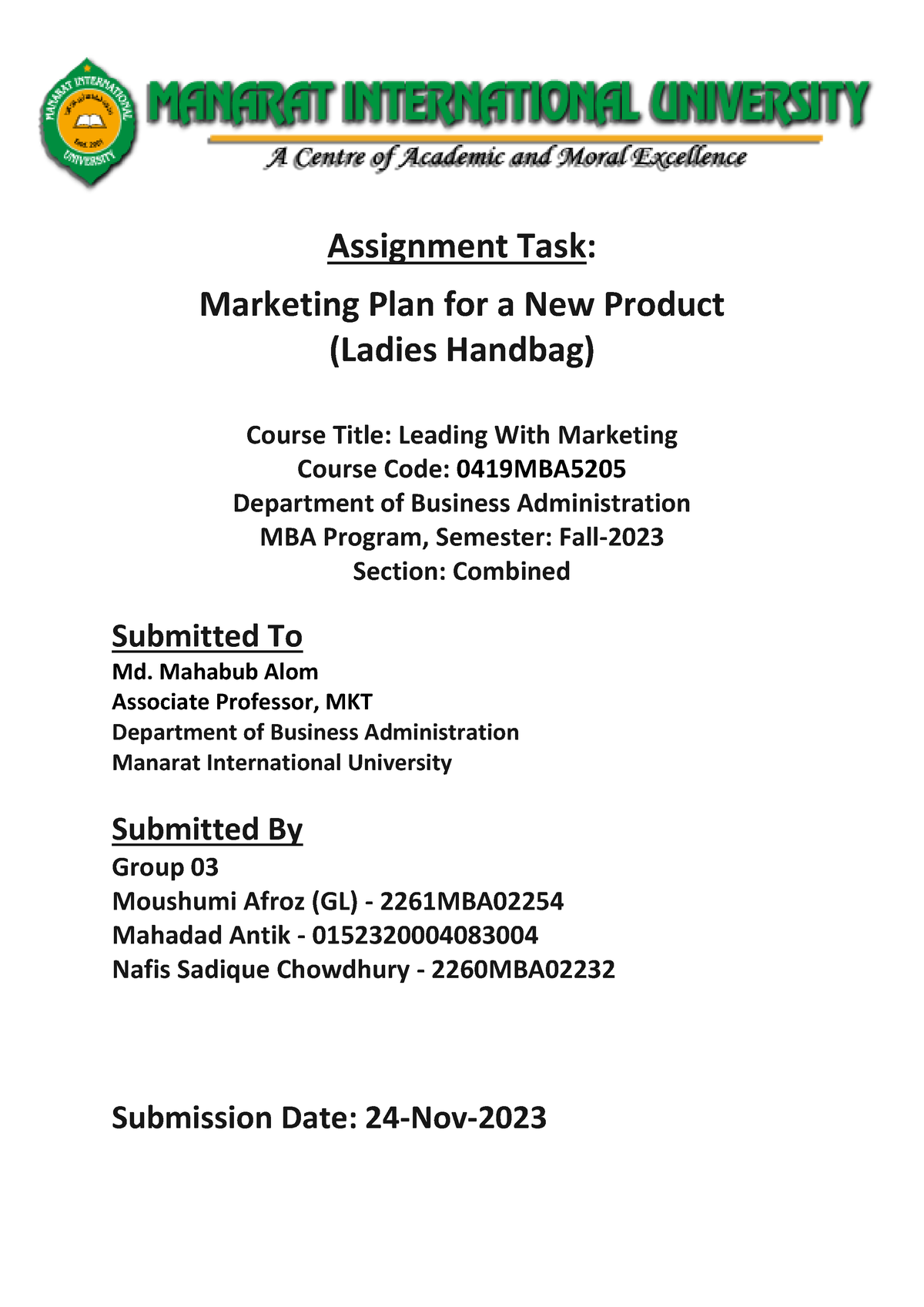 assignment on marketing plan for a new product pdf