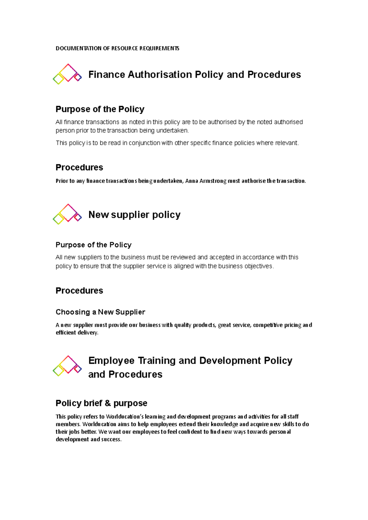 Documentation OF Resource Requirements - DOCUMENTATION OF RESOURCE ...