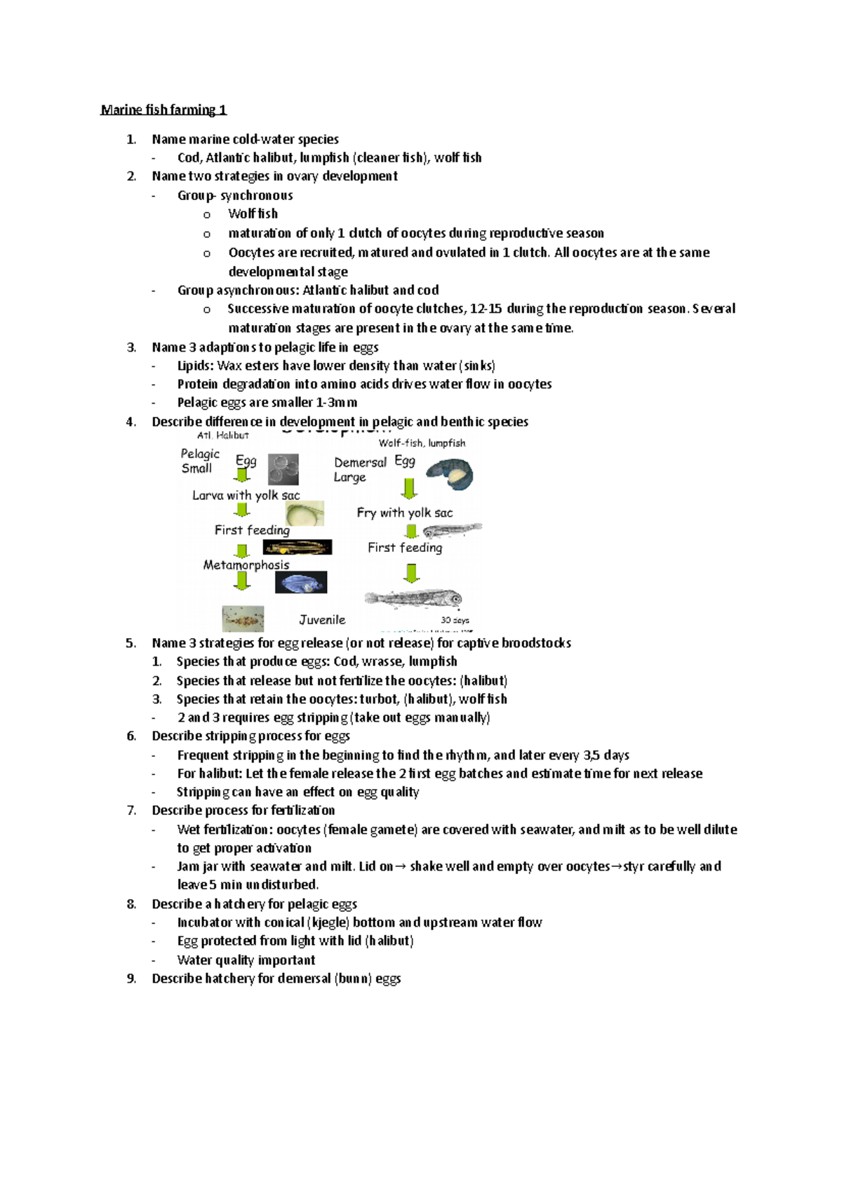 Questions for Exam - Marine fish farming 1 Name marine cold-water ...