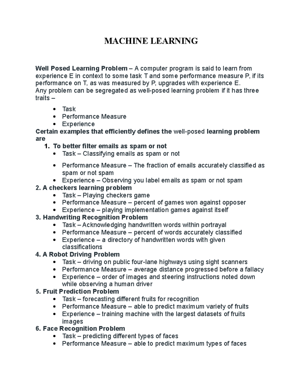 New Microsoft Word Document - MACHINE LEARNING Well Posed Learning ...
