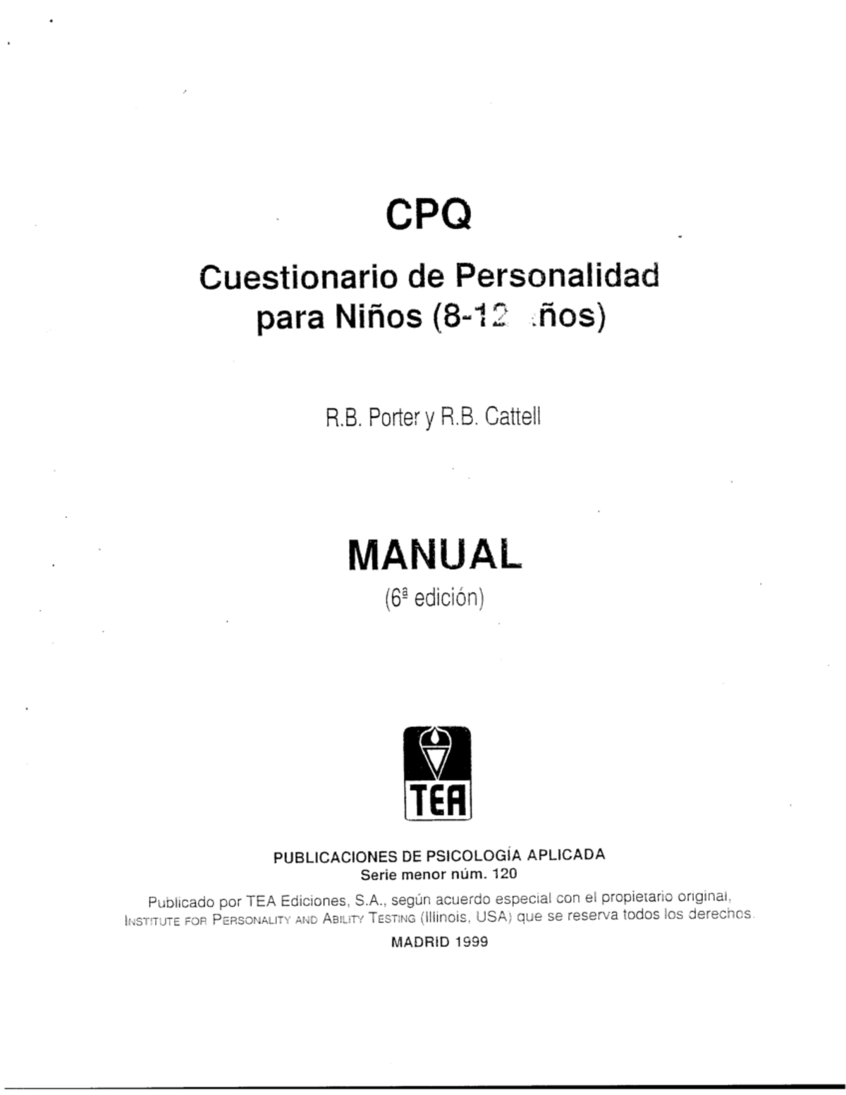 Manual de interpretacion - CPQ Cuestionario de Personalidad para Niños ...