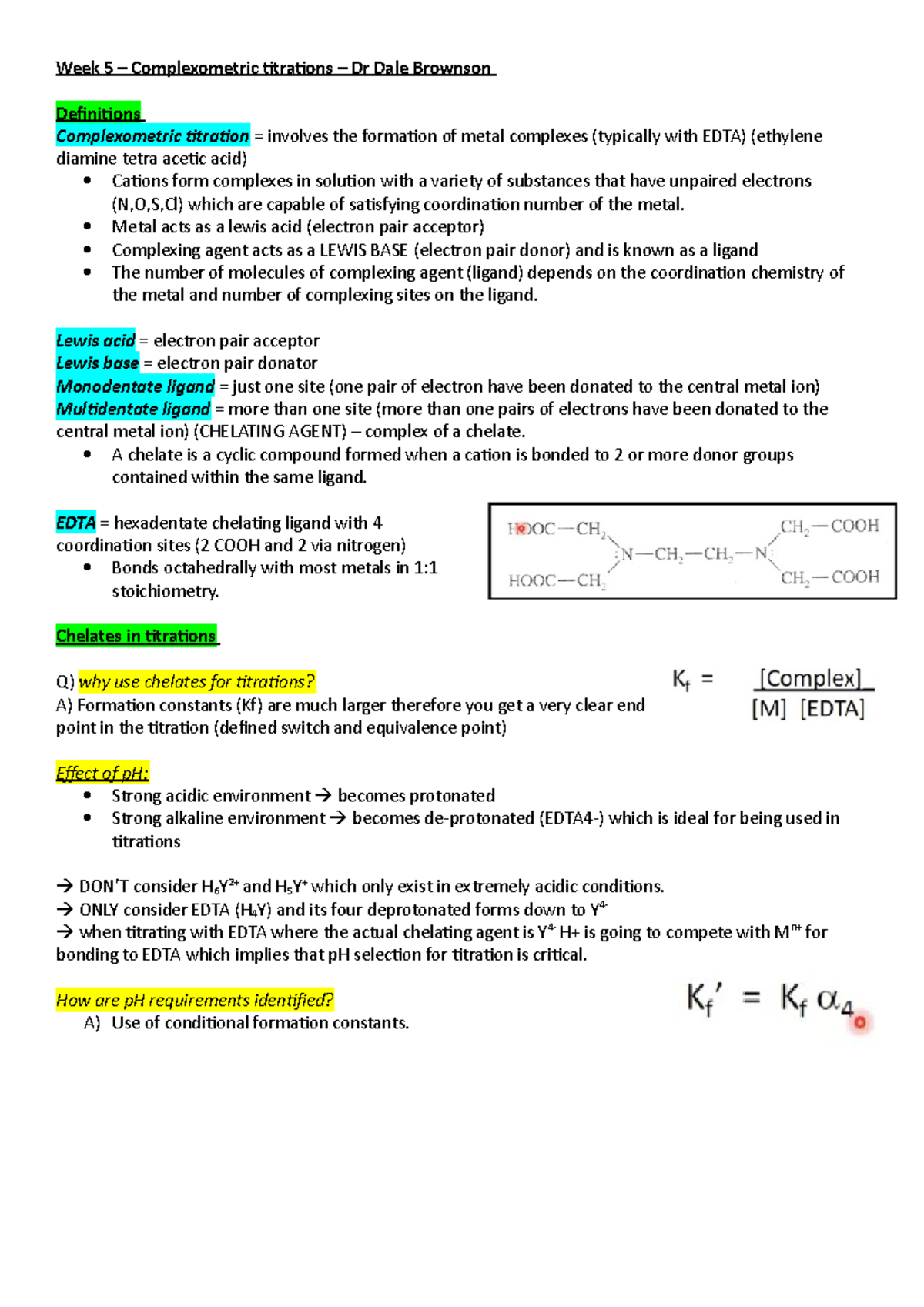 Lecture 5 - Complexometric titrations - Week 5 – Complexometric ...