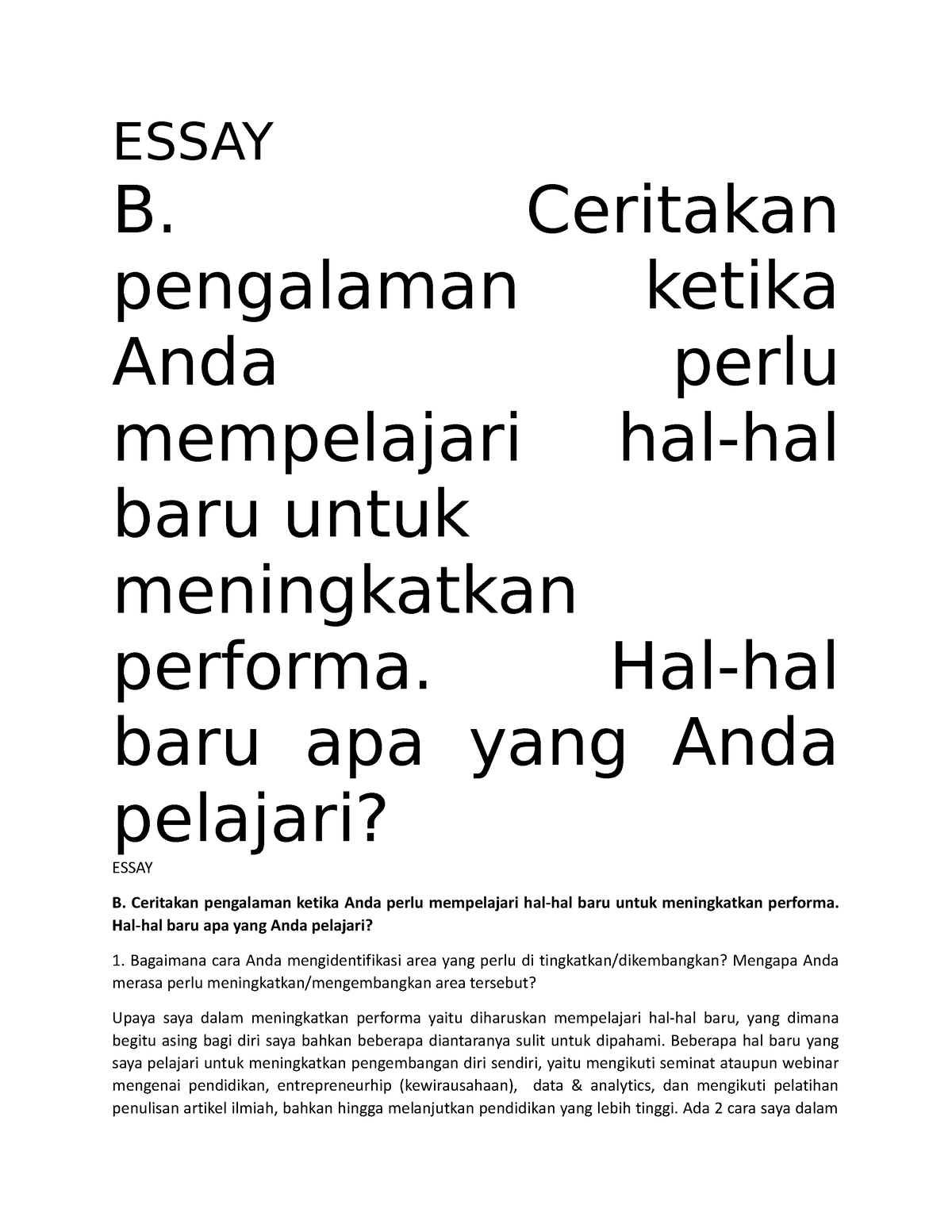 Jawaban Essay PPG - Pembelajaran Sekolah Dasar - ESSAY B. Ceritakan ...